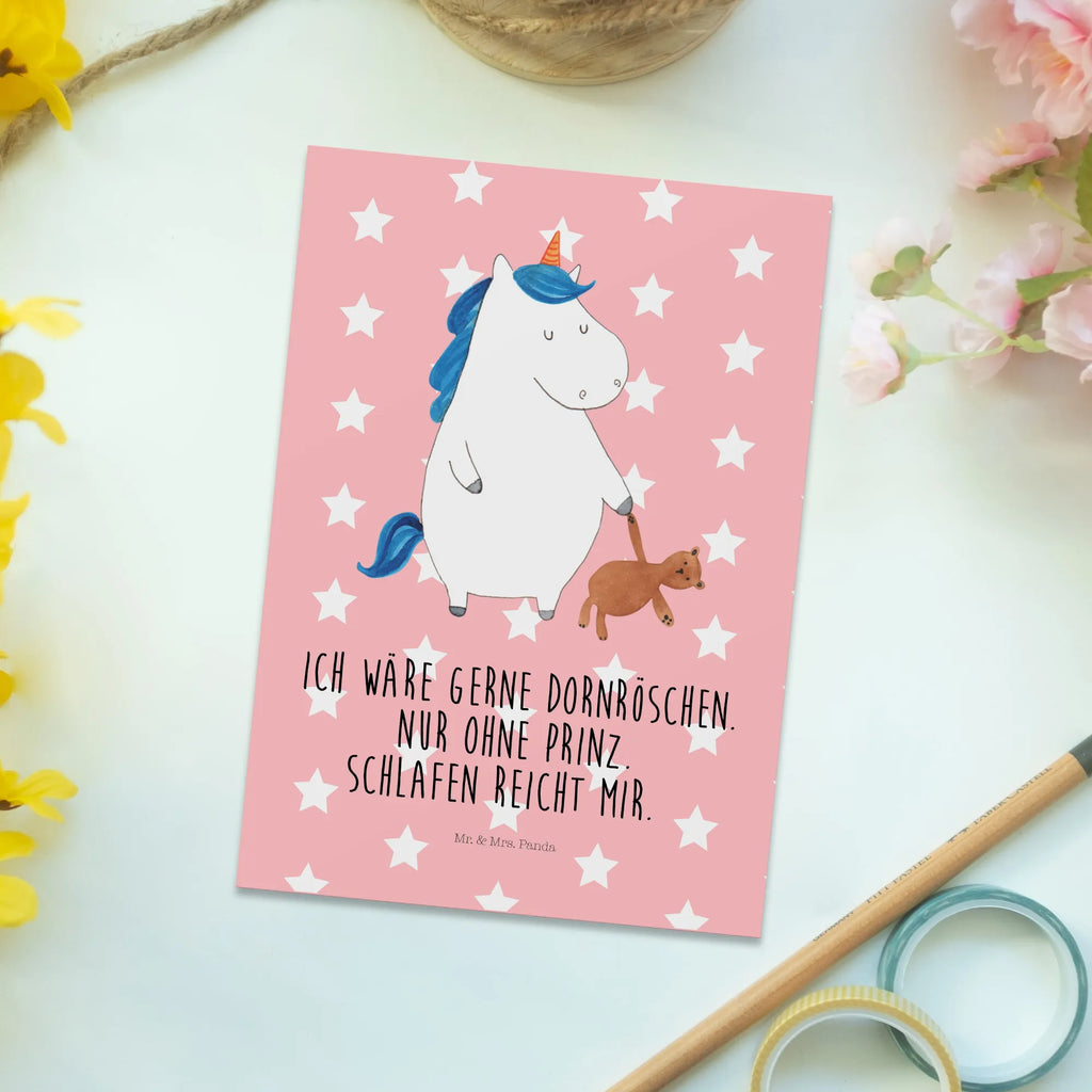 Postkarte Einhorn Teddy Postkarte, Karte, Geschenkkarte, Grußkarte, Einladung, Ansichtskarte, Geburtstagskarte, Einladungskarte, Dankeskarte, Ansichtskarten, Einladung Geburtstag, Einladungskarten Geburtstag, Einhorn, Einhörner, Einhorn Deko, Pegasus, Unicorn, schlafen, gute Nacht, Single, Bett, Träumen, Freundin, Singleleben