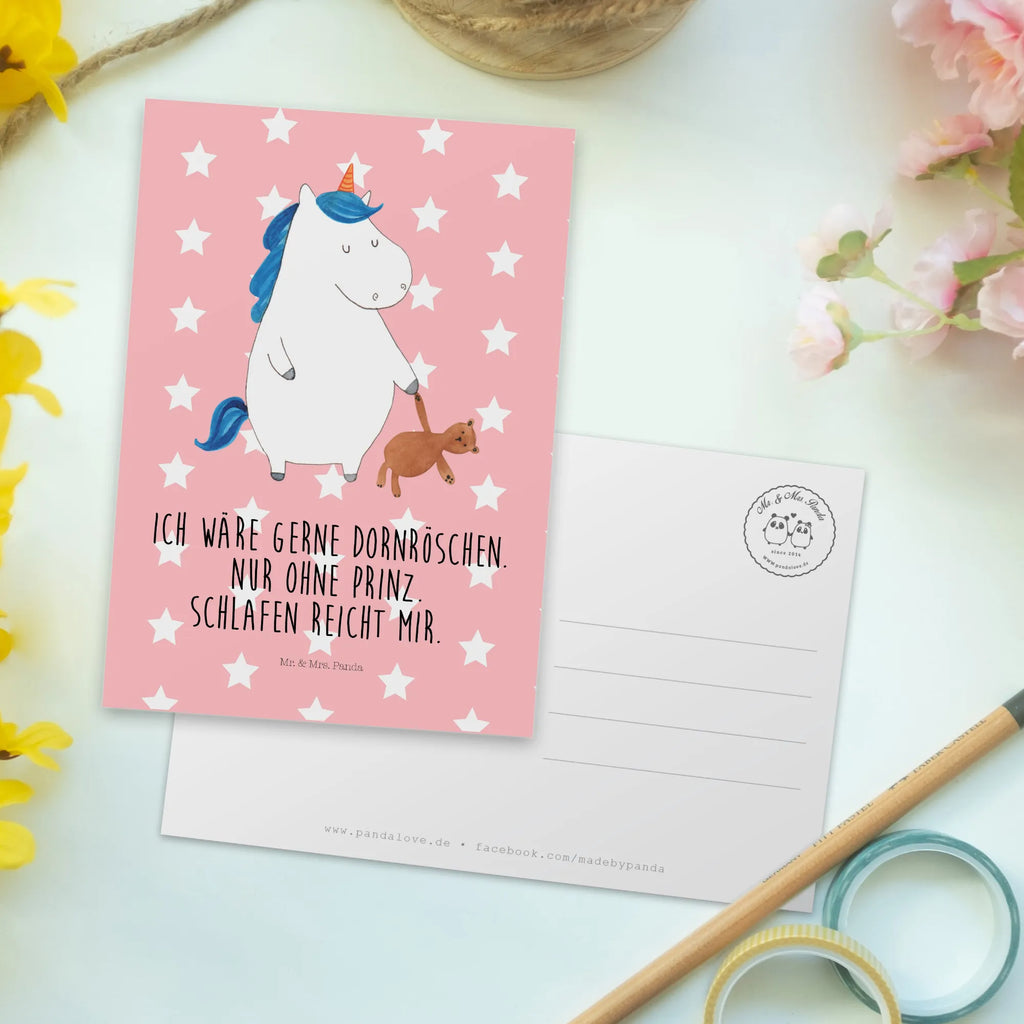 Postkarte Einhorn Teddy Postkarte, Karte, Geschenkkarte, Grußkarte, Einladung, Ansichtskarte, Geburtstagskarte, Einladungskarte, Dankeskarte, Ansichtskarten, Einladung Geburtstag, Einladungskarten Geburtstag, Einhorn, Einhörner, Einhorn Deko, Pegasus, Unicorn, schlafen, gute Nacht, Single, Bett, Träumen, Freundin, Singleleben