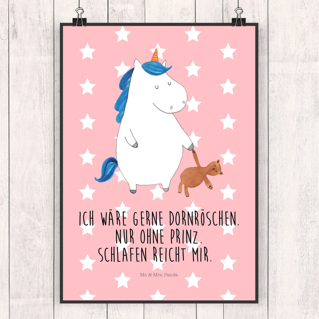 Poster Einhorn Teddy Poster, Wandposter, Bild, Wanddeko, Küchenposter, Kinderposter, Wanddeko Bild, Raumdekoration, Wanddekoration, Handgemaltes Poster, Mr. & Mrs. Panda Poster, Designposter, Kunstdruck, Posterdruck, Einhorn, Einhörner, Einhorn Deko, Pegasus, Unicorn, schlafen, gute Nacht, Single, Bett, Träumen, Freundin, Singleleben