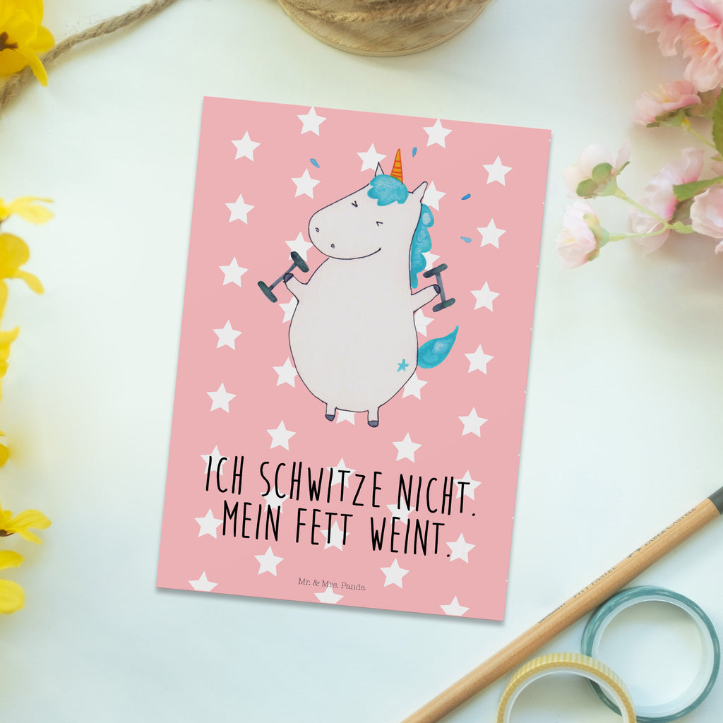 Postkarte Einhorn Fitness Postkarte, Karte, Geschenkkarte, Grußkarte, Einladung, Ansichtskarte, Geburtstagskarte, Einladungskarte, Dankeskarte, Ansichtskarten, Einladung Geburtstag, Einladungskarten Geburtstag, Einhorn, Einhörner, Einhorn Deko, Pegasus, Unicorn, Gym, Fitness, Fitnessstudio, Diät, Abnehmen, Sport, Pumpen, Geräte, Sixpack