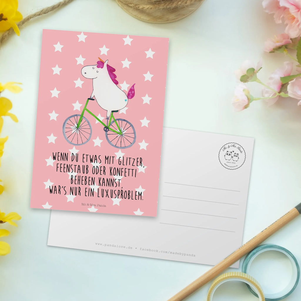 Postkarte Einhorn Radfahrer Postkarte, Karte, Geschenkkarte, Grußkarte, Einladung, Ansichtskarte, Geburtstagskarte, Einladungskarte, Dankeskarte, Ansichtskarten, Einladung Geburtstag, Einladungskarten Geburtstag, Einhorn, Einhörner, Einhorn Deko, Pegasus, Unicorn, Radfahren, Radfahrer, Rad, Bike, Feenstaub, Konfetti, Luxusproblem, Kummer, Liebeskummer