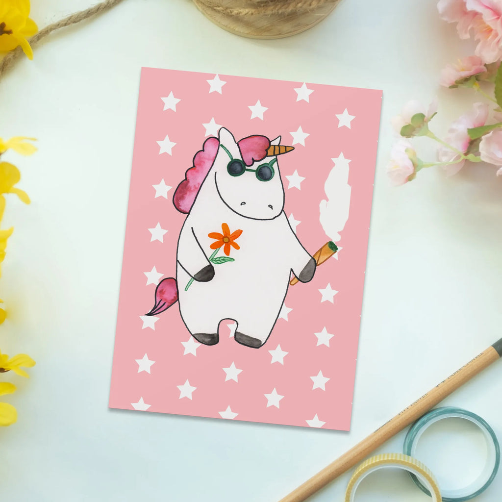 Postkarte Einhorn Woodstock Postkarte, Karte, Geschenkkarte, Grußkarte, Einladung, Ansichtskarte, Geburtstagskarte, Einladungskarte, Dankeskarte, Ansichtskarten, Einladung Geburtstag, Einladungskarten Geburtstag, Einhorn, Einhörner, Einhorn Deko, Pegasus, Unicorn, Kiffen, Joint, Zigarette, Alkohol, Party, Spaß. lustig, witzig, Woodstock