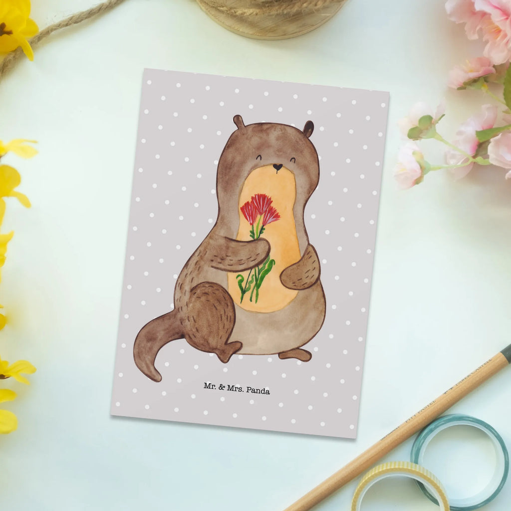 Postkarte Otter Blumenstrauß Postkarte, Karte, Geschenkkarte, Grußkarte, Einladung, Ansichtskarte, Geburtstagskarte, Einladungskarte, Dankeskarte, Ansichtskarten, Einladung Geburtstag, Einladungskarten Geburtstag, Otter, Fischotter, Seeotter, Otter Seeotter See Otter