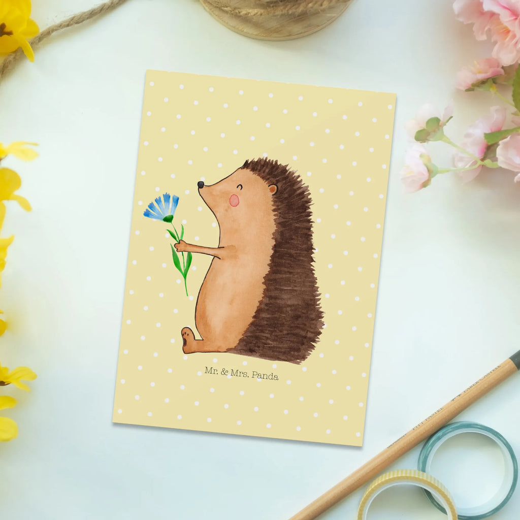 Postkarte Igel Blumen Postkarte, Karte, Geschenkkarte, Grußkarte, Einladung, Ansichtskarte, Geburtstagskarte, Einladungskarte, Dankeskarte, Ansichtskarten, Einladung Geburtstag, Einladungskarten Geburtstag, Tiermotive, Gute Laune, lustige Sprüche, Tiere, Igel, Gute Besserung, Genesungswünsche, Krankheit, Krankenhaus, krank, Besuch