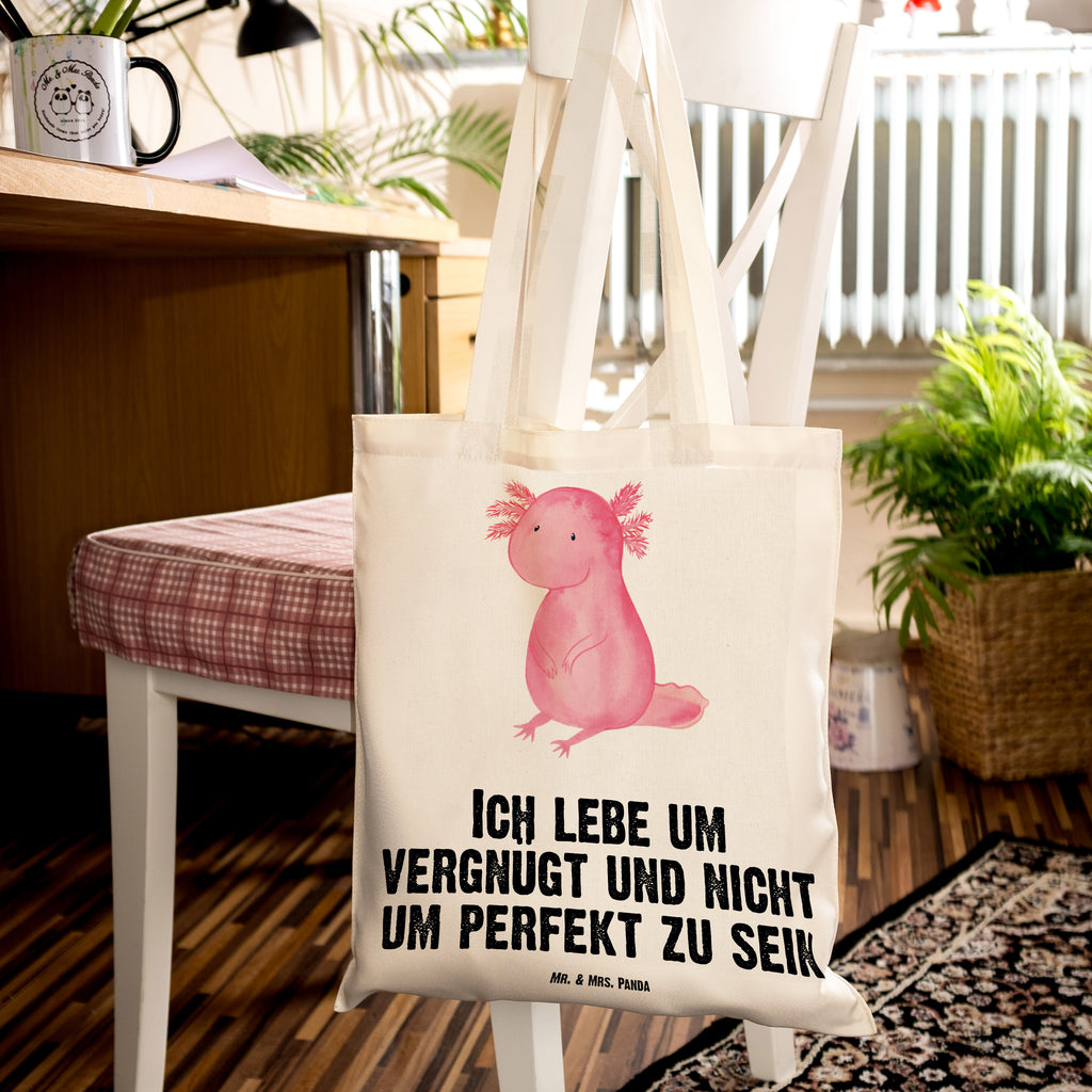 Tragetasche Axolotl null Beuteltasche, Beutel, Einkaufstasche, Jutebeutel, Stoffbeutel, Tasche, Shopper, Umhängetasche, Strandtasche, Schultertasche, Stofftasche, Tragetasche, Badetasche, Jutetasche, Einkaufstüte, Laptoptasche, Axolotl, Molch, Axolot, vergnügt, fröhlich, zufrieden, Lebensstil, Weisheit, Lebensweisheit, Liebe, Freundin