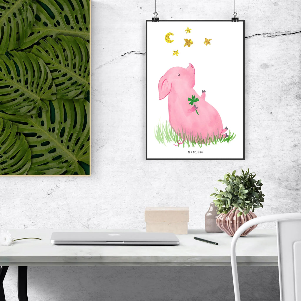 Poster Schwein Glück Poster, Wandposter, Bild, Wanddeko, Küchenposter, Kinderposter, Wanddeko Bild, Raumdekoration, Wanddekoration, Handgemaltes Poster, Mr. & Mrs. Panda Poster, Designposter, Kunstdruck, Posterdruck, Tiermotive, Gute Laune, lustige Sprüche, Tiere, Glücksschwein. Glück, Schwein, Schweinchen, Sterne, Sernchen, Ziele, Träume, Motivation, Glücksbringer