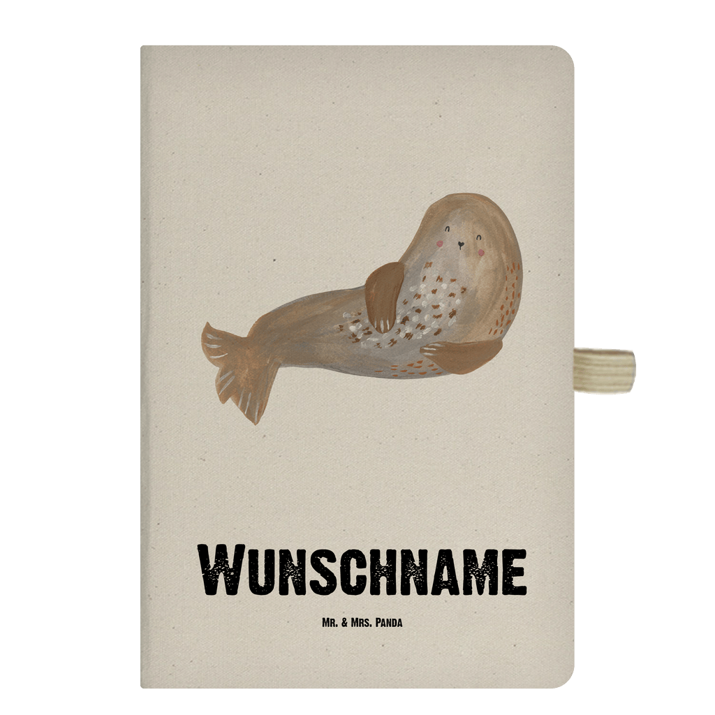 DIN A4 Personalisiertes Notizbuch Robbe lachend Personalisiertes Notizbuch, Notizbuch mit Namen, Notizbuch bedrucken, Personalisierung, Namensbuch, Namen, Tiermotive, Gute Laune, lustige Sprüche, Tiere, Robbe, Robben, Seehund, Strand, Meerestier, Ostsee, Nordsee