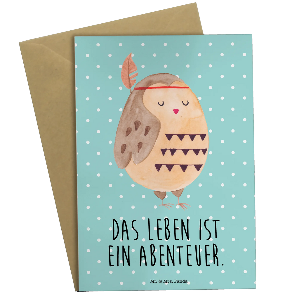 Grußkarte Eule Federschmuck Grußkarte, Klappkarte, Einladungskarte, Glückwunschkarte, Hochzeitskarte, Geburtstagskarte, Karte, Ansichtskarten, Eule, Eule Deko, Owl, Das Leben ist ein Abenteuer, Reisespruch, Federschmuck, Dekoration