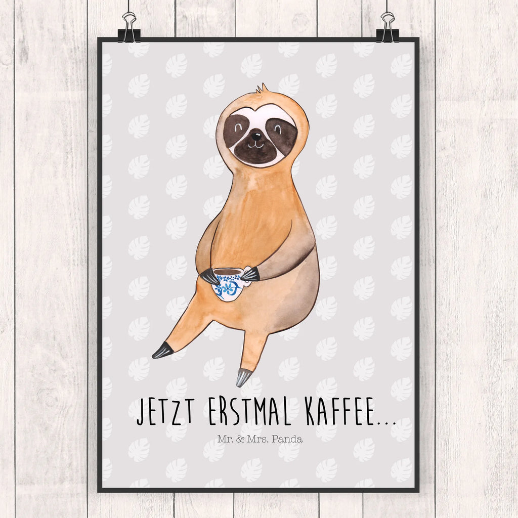 Poster Faultier Kaffee Poster, Wandposter, Bild, Wanddeko, Küchenposter, Kinderposter, Wanddeko Bild, Raumdekoration, Wanddekoration, Handgemaltes Poster, Mr. & Mrs. Panda Poster, Designposter, Kunstdruck, Posterdruck, Faultier, Faultier Geschenk, Faultier Deko, Faultiere, faul, Lieblingstier, Kaffee, erster Kaffee, Morgenmuffel, Frühaufsteher, Kaffeetasse, Genießer, Coffee, Kaffeegetränk