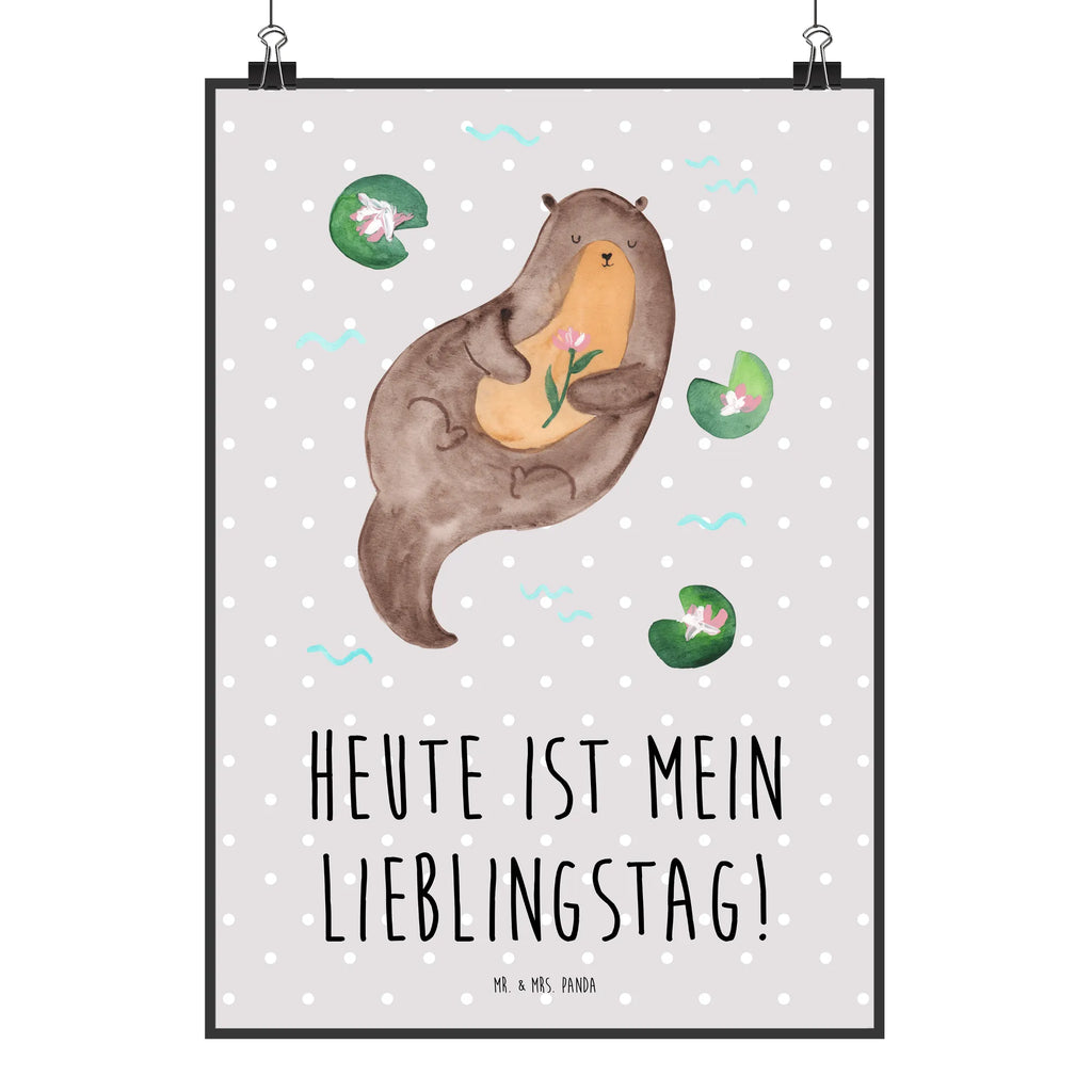 Poster Otter Seerose Poster, Wandposter, Bild, Wanddeko, Küchenposter, Kinderposter, Wanddeko Bild, Raumdekoration, Wanddekoration, Handgemaltes Poster, Mr. & Mrs. Panda Poster, Designposter, Kunstdruck, Posterdruck, Otter, Fischotter, Seeotter, Otter Seeotter See Otter