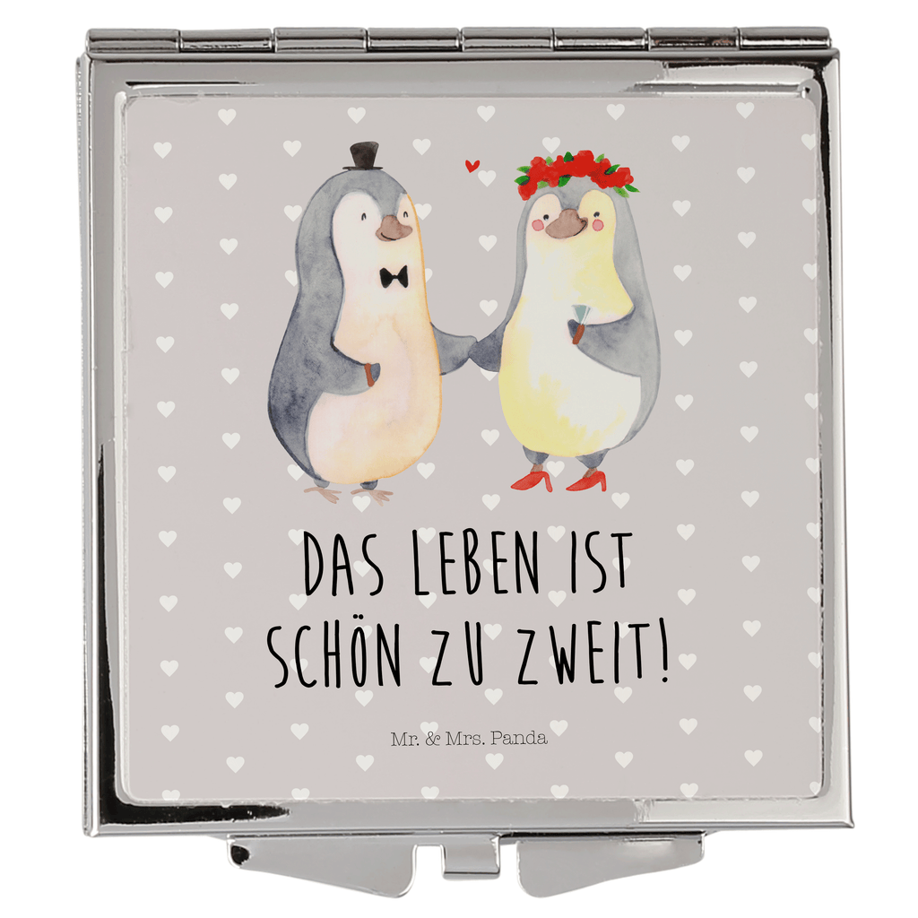 Handtaschenspiegel quadratisch Pinguin Heirat Spiegel, Handtasche, Quadrat, silber, schminken, Schminkspiegel, Liebe, Partner, Freund, Freundin, Ehemann, Ehefrau, Heiraten, Verlobung, Heiratsantrag, Liebesgeschenk, Jahrestag, Hocheitstag