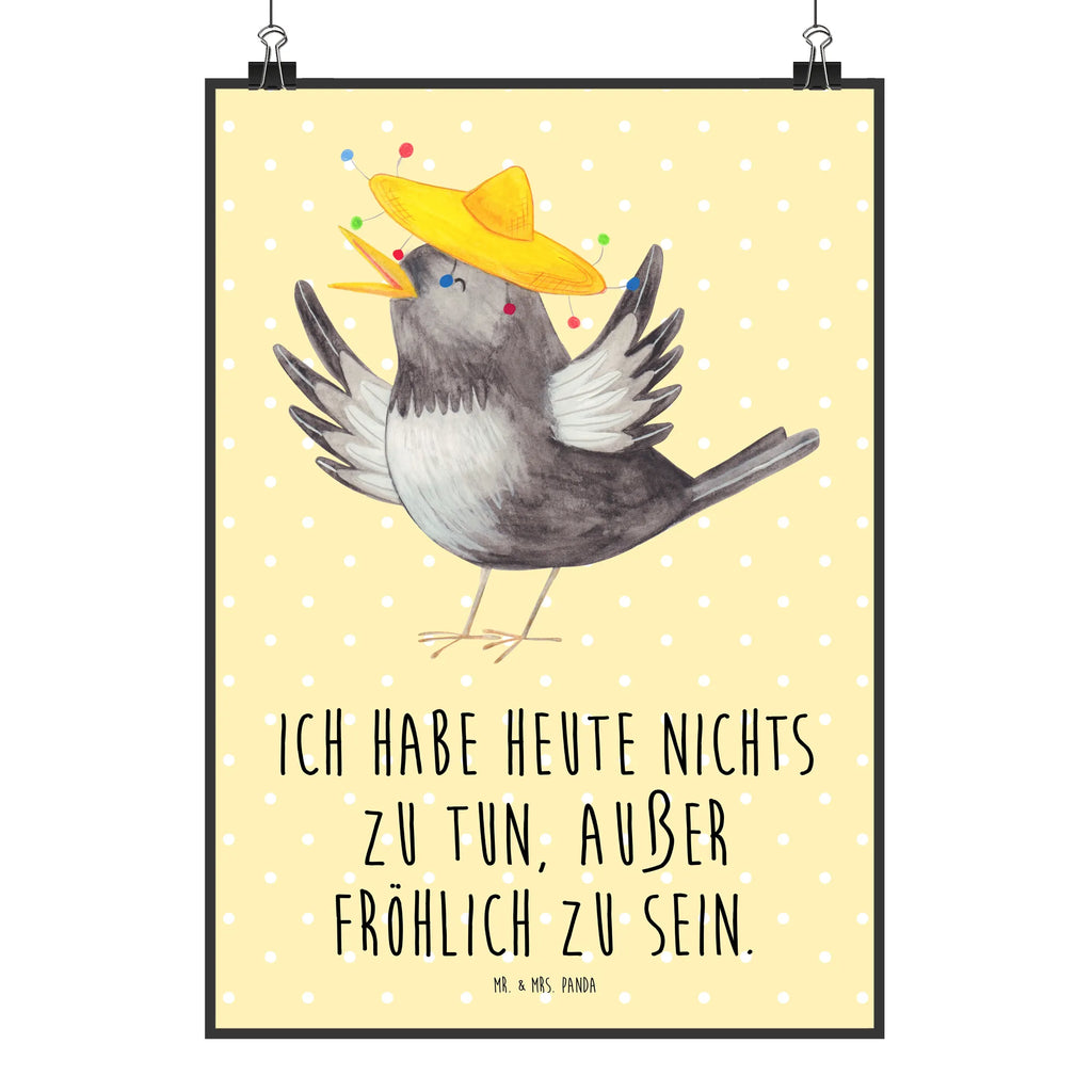 Poster Rabe Sombrero Poster, Wandposter, Bild, Wanddeko, Küchenposter, Kinderposter, Wanddeko Bild, Raumdekoration, Wanddekoration, Handgemaltes Poster, Mr. & Mrs. Panda Poster, Designposter, Kunstdruck, Posterdruck, Tiermotive, Gute Laune, lustige Sprüche, Tiere, Rabe, Vogel, Vögel, Spruch positiv, fröhlich sein, glücklich sein, Glück Spruch, froh, Elster, Motivation