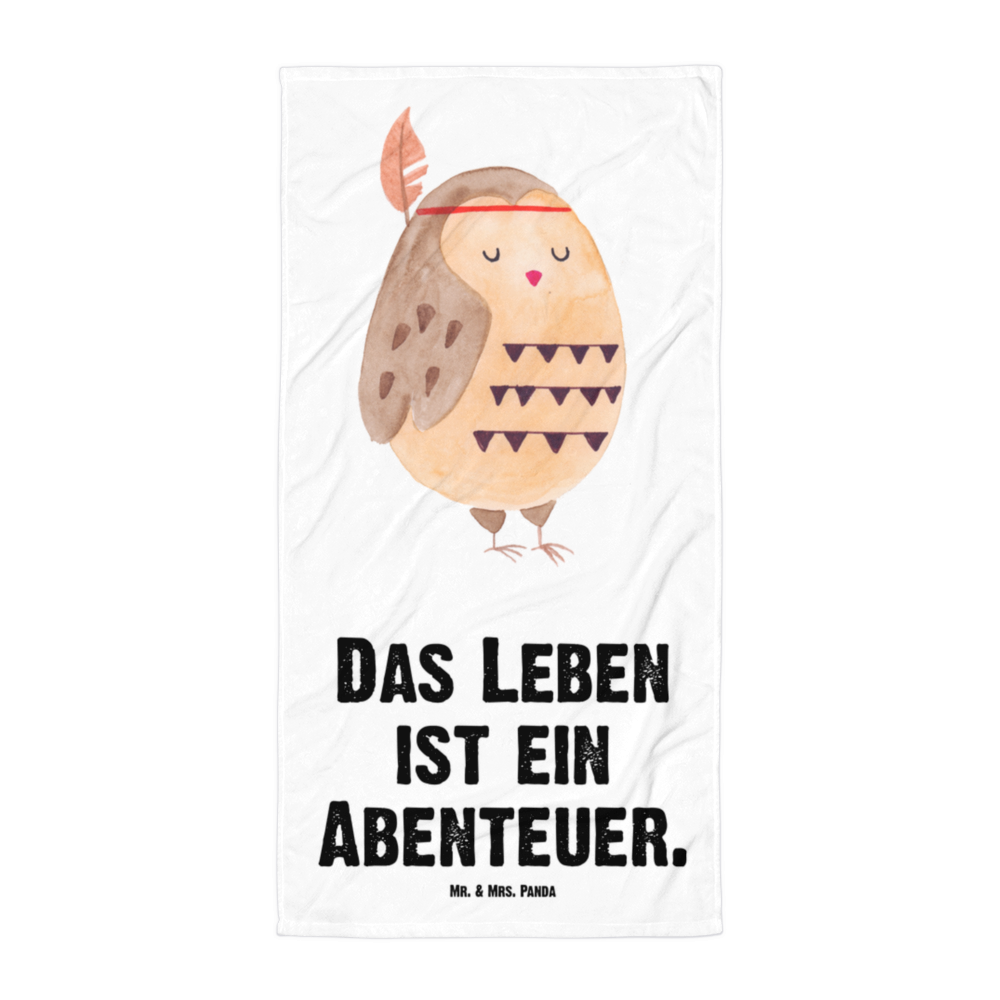 XL Badehandtuch Eule Federschmuck Handtuch, Badetuch, Duschtuch, Strandtuch, Saunatuch, Eule, Eule Deko, Owl, Das Leben ist ein Abenteuer, Reisespruch, Federschmuck, Dekoration