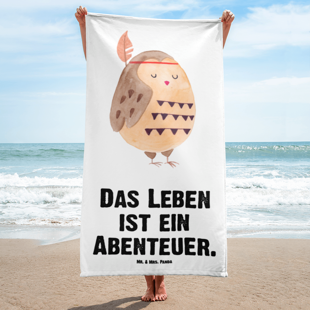 XL Badehandtuch Eule Federschmuck Handtuch, Badetuch, Duschtuch, Strandtuch, Saunatuch, Eule, Eule Deko, Owl, Das Leben ist ein Abenteuer, Reisespruch, Federschmuck, Dekoration