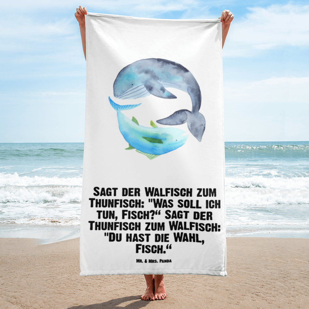 XL Badehandtuch Walfisch Thunfisch Handtuch, Badetuch, Duschtuch, Strandtuch, Saunatuch, Tiermotive, Gute Laune, lustige Sprüche, Tiere, Wal, Wahl, Tunfisch, Wortwitz lustig, Spruch lustig, Flachwitz, Witz, Spruch des Tages, Flachwitz Geschenk