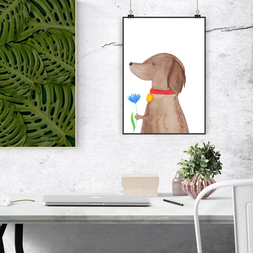 Poster Hund Blume Poster, Wandposter, Bild, Wanddeko, Küchenposter, Kinderposter, Wanddeko Bild, Raumdekoration, Wanddekoration, Handgemaltes Poster, Mr. & Mrs. Panda Poster, Designposter, Kunstdruck, Posterdruck, Hund, Hundemotiv, Haustier, Hunderasse, Tierliebhaber, Hundebesitzer, Sprüche, Hunde, Frauchen, Hundeliebe