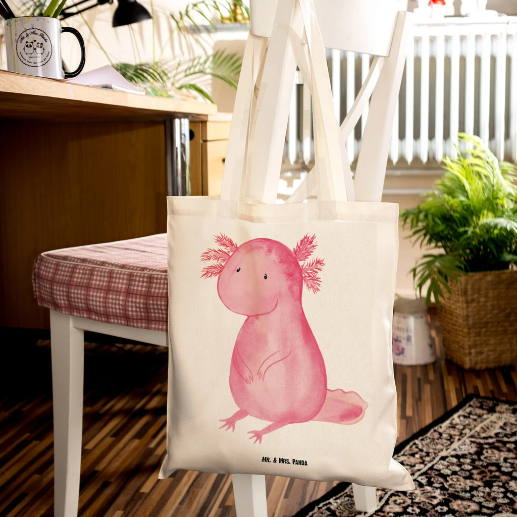 Tragetasche Axolotl null Beuteltasche, Beutel, Einkaufstasche, Jutebeutel, Stoffbeutel, Tasche, Shopper, Umhängetasche, Strandtasche, Schultertasche, Stofftasche, Tragetasche, Badetasche, Jutetasche, Einkaufstüte, Laptoptasche, Axolotl, Molch, Axolot, vergnügt, fröhlich, zufrieden, Lebensstil, Weisheit, Lebensweisheit, Liebe, Freundin