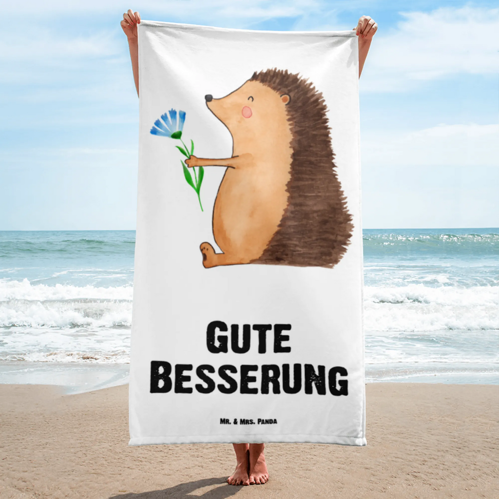 XL Badehandtuch Igel mit Blume Handtuch, Badetuch, Duschtuch, Strandtuch, Saunatuch, Tiermotive, Gute Laune, lustige Sprüche, Tiere, Igel, Gute Besserung, Genesungswünsche, Krankheit, Krankenhaus, krank, Besuch