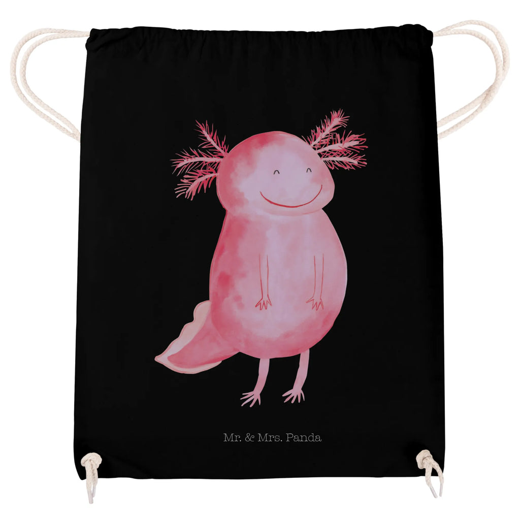 Sportbeutel Axolotl glücklich Sportbeutel, Turnbeutel, Beutel, Sporttasche, Tasche, Stoffbeutel, Sportbeutel Kinder, Gymsack, Beutel Rucksack, Kleine Sporttasche, Sportzubehör, Turnbeutel Baumwolle, Axolotl, Molch, Axolot, Schwanzlurch, Lurch, Lurche, Motivation, gute Laune