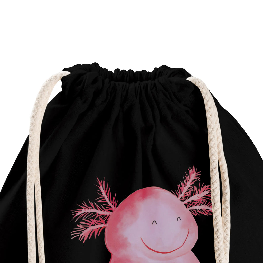 Sportbeutel Axolotl glücklich Sportbeutel, Turnbeutel, Beutel, Sporttasche, Tasche, Stoffbeutel, Sportbeutel Kinder, Gymsack, Beutel Rucksack, Kleine Sporttasche, Sportzubehör, Turnbeutel Baumwolle, Axolotl, Molch, Axolot, Schwanzlurch, Lurch, Lurche, Motivation, gute Laune