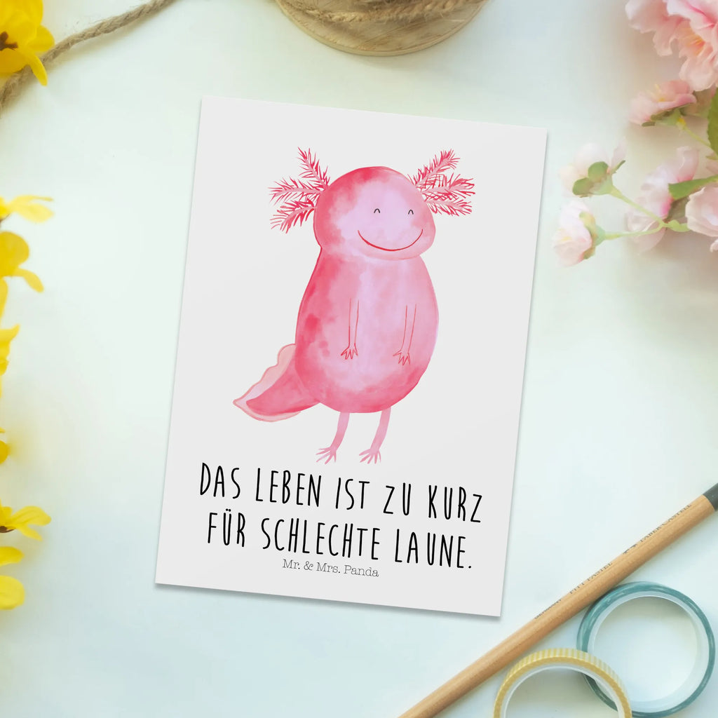 Postkarte Axolotl Glücklich Postkarte, Karte, Geschenkkarte, Grußkarte, Einladung, Ansichtskarte, Geburtstagskarte, Einladungskarte, Dankeskarte, Ansichtskarten, Einladung Geburtstag, Einladungskarten Geburtstag, Axolotl, Molch, Axolot, Schwanzlurch, Lurch, Lurche, Motivation, gute Laune