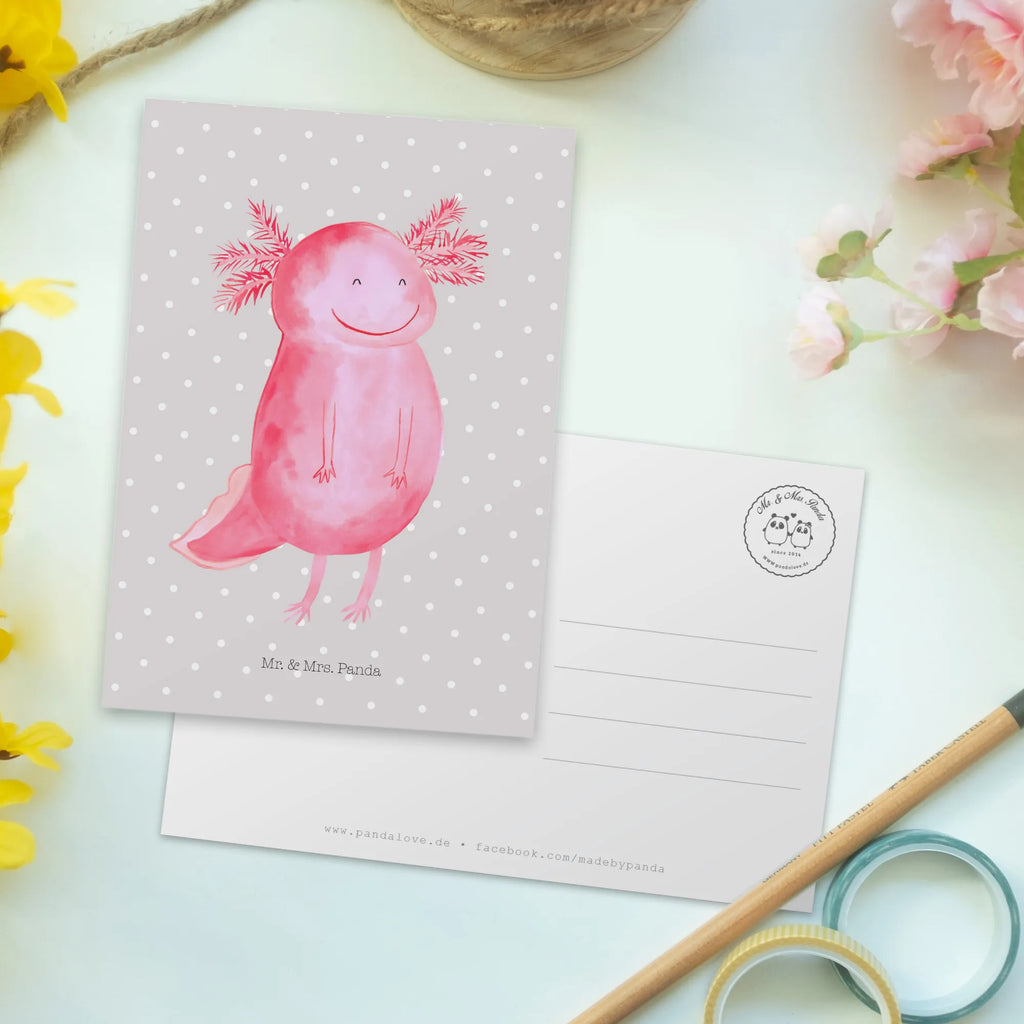 Postkarte Axolotl Glücklich Postkarte, Karte, Geschenkkarte, Grußkarte, Einladung, Ansichtskarte, Geburtstagskarte, Einladungskarte, Dankeskarte, Ansichtskarten, Einladung Geburtstag, Einladungskarten Geburtstag, Axolotl, Molch, Axolot, Schwanzlurch, Lurch, Lurche, Motivation, gute Laune