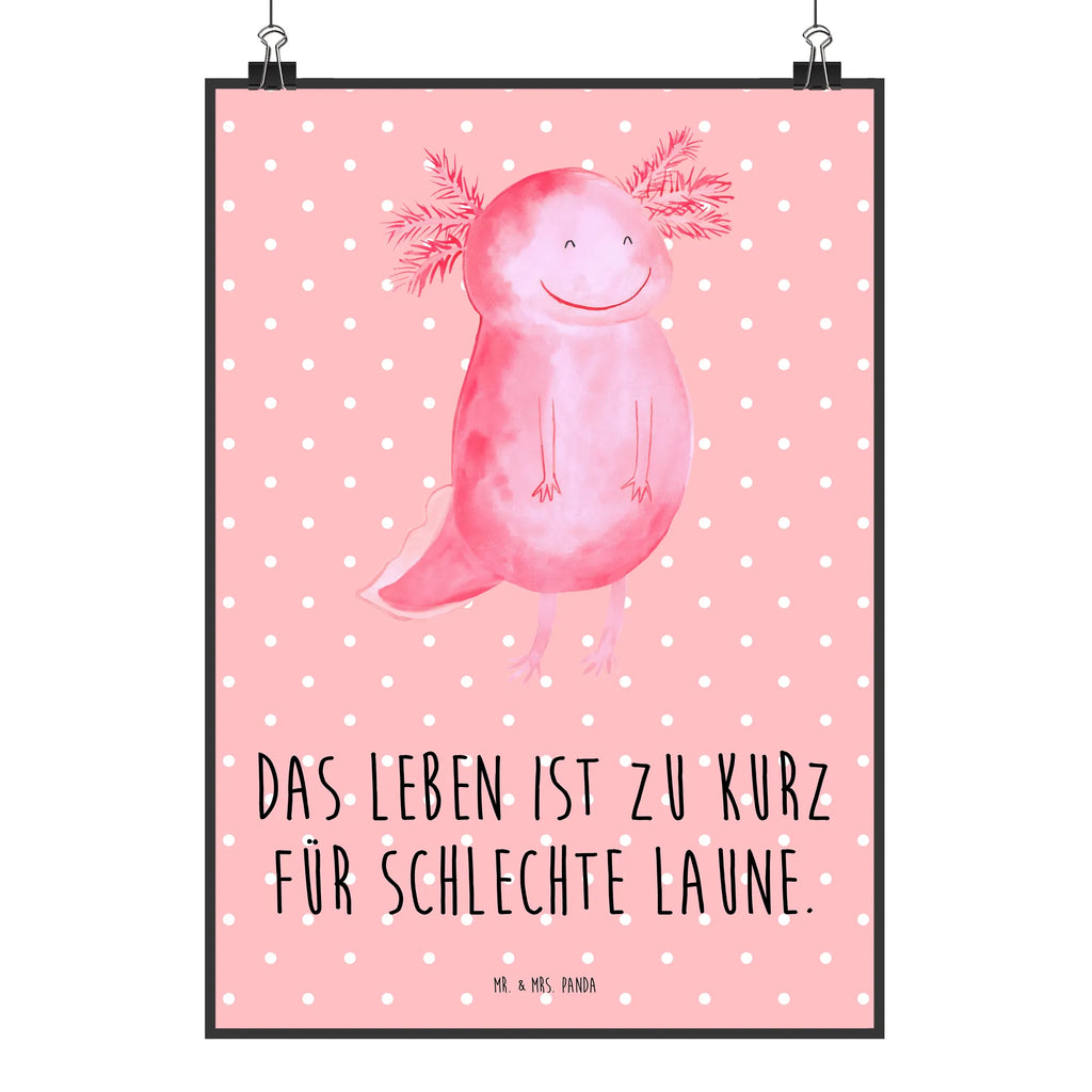 Poster Axolotl Glücklich Poster, Wandposter, Bild, Wanddeko, Küchenposter, Kinderposter, Wanddeko Bild, Raumdekoration, Wanddekoration, Handgemaltes Poster, Mr. & Mrs. Panda Poster, Designposter, Kunstdruck, Posterdruck, Axolotl, Molch, Axolot, Schwanzlurch, Lurch, Lurche, Motivation, gute Laune