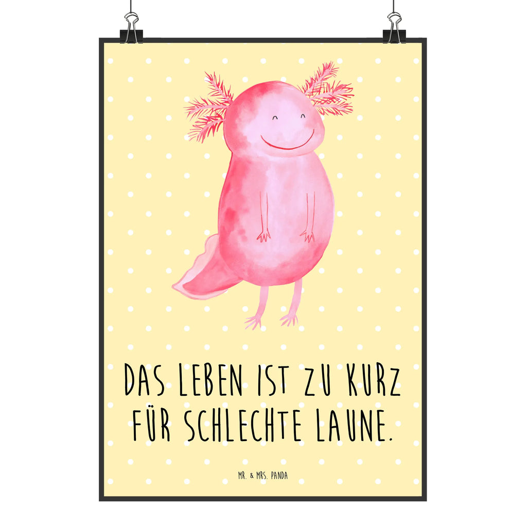 Poster Axolotl Glücklich Poster, Wandposter, Bild, Wanddeko, Küchenposter, Kinderposter, Wanddeko Bild, Raumdekoration, Wanddekoration, Handgemaltes Poster, Mr. & Mrs. Panda Poster, Designposter, Kunstdruck, Posterdruck, Axolotl, Molch, Axolot, Schwanzlurch, Lurch, Lurche, Motivation, gute Laune