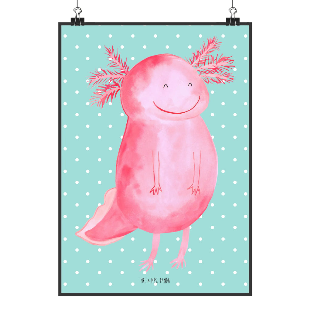 Poster Axolotl Glücklich Poster, Wandposter, Bild, Wanddeko, Küchenposter, Kinderposter, Wanddeko Bild, Raumdekoration, Wanddekoration, Handgemaltes Poster, Mr. & Mrs. Panda Poster, Designposter, Kunstdruck, Posterdruck, Axolotl, Molch, Axolot, Schwanzlurch, Lurch, Lurche, Motivation, gute Laune