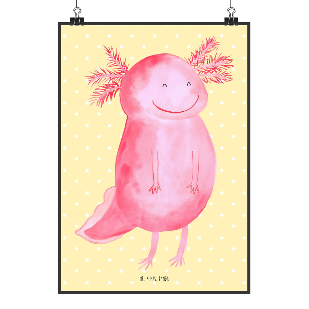 Poster Axolotl Glücklich Poster, Wandposter, Bild, Wanddeko, Küchenposter, Kinderposter, Wanddeko Bild, Raumdekoration, Wanddekoration, Handgemaltes Poster, Mr. & Mrs. Panda Poster, Designposter, Kunstdruck, Posterdruck, Axolotl, Molch, Axolot, Schwanzlurch, Lurch, Lurche, Motivation, gute Laune