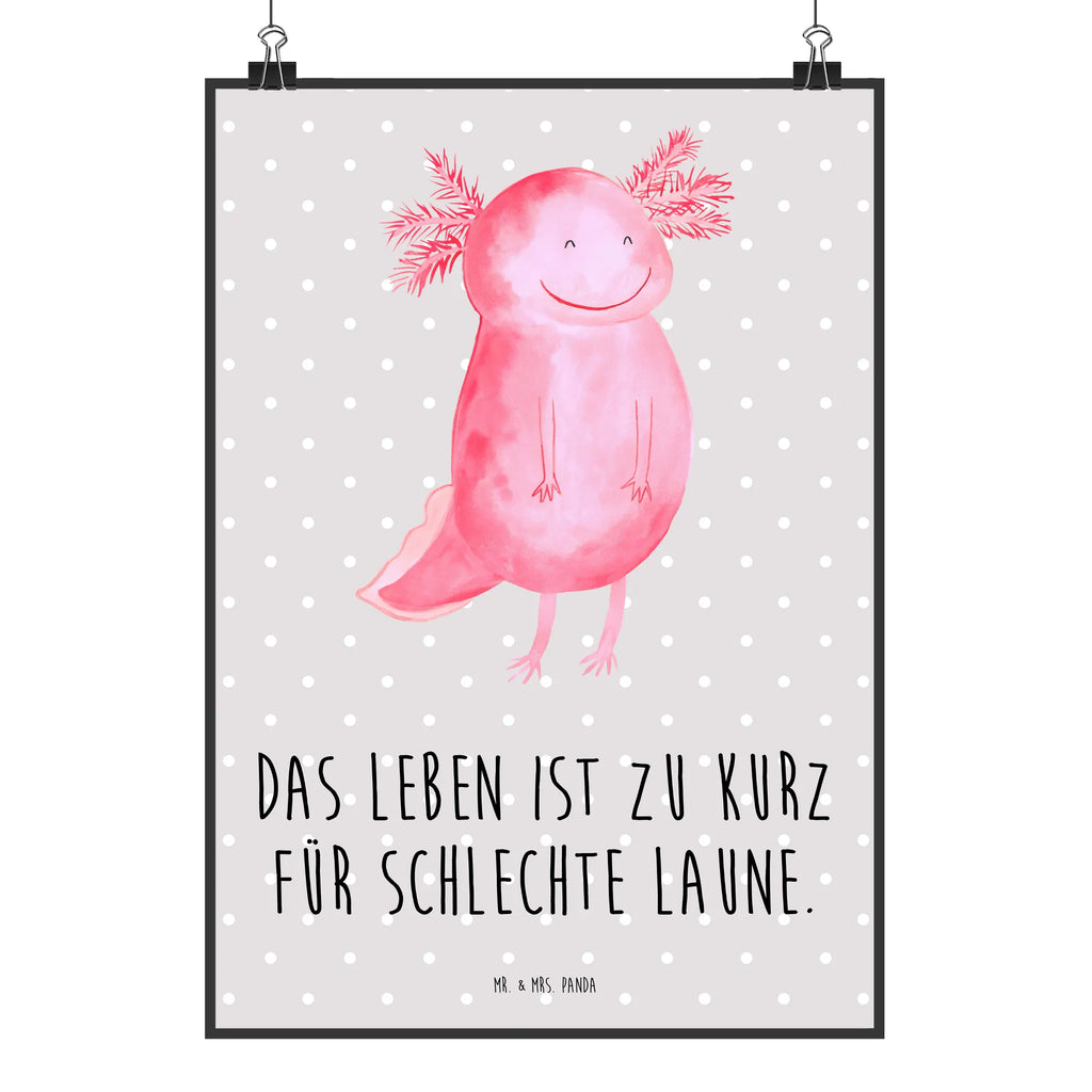 Poster Axolotl Glücklich Poster, Wandposter, Bild, Wanddeko, Küchenposter, Kinderposter, Wanddeko Bild, Raumdekoration, Wanddekoration, Handgemaltes Poster, Mr. & Mrs. Panda Poster, Designposter, Kunstdruck, Posterdruck, Axolotl, Molch, Axolot, Schwanzlurch, Lurch, Lurche, Motivation, gute Laune