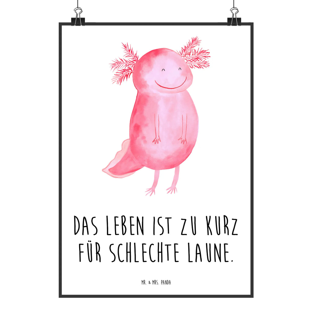 Poster Axolotl Glücklich Poster, Wandposter, Bild, Wanddeko, Küchenposter, Kinderposter, Wanddeko Bild, Raumdekoration, Wanddekoration, Handgemaltes Poster, Mr. & Mrs. Panda Poster, Designposter, Kunstdruck, Posterdruck, Axolotl, Molch, Axolot, Schwanzlurch, Lurch, Lurche, Motivation, gute Laune