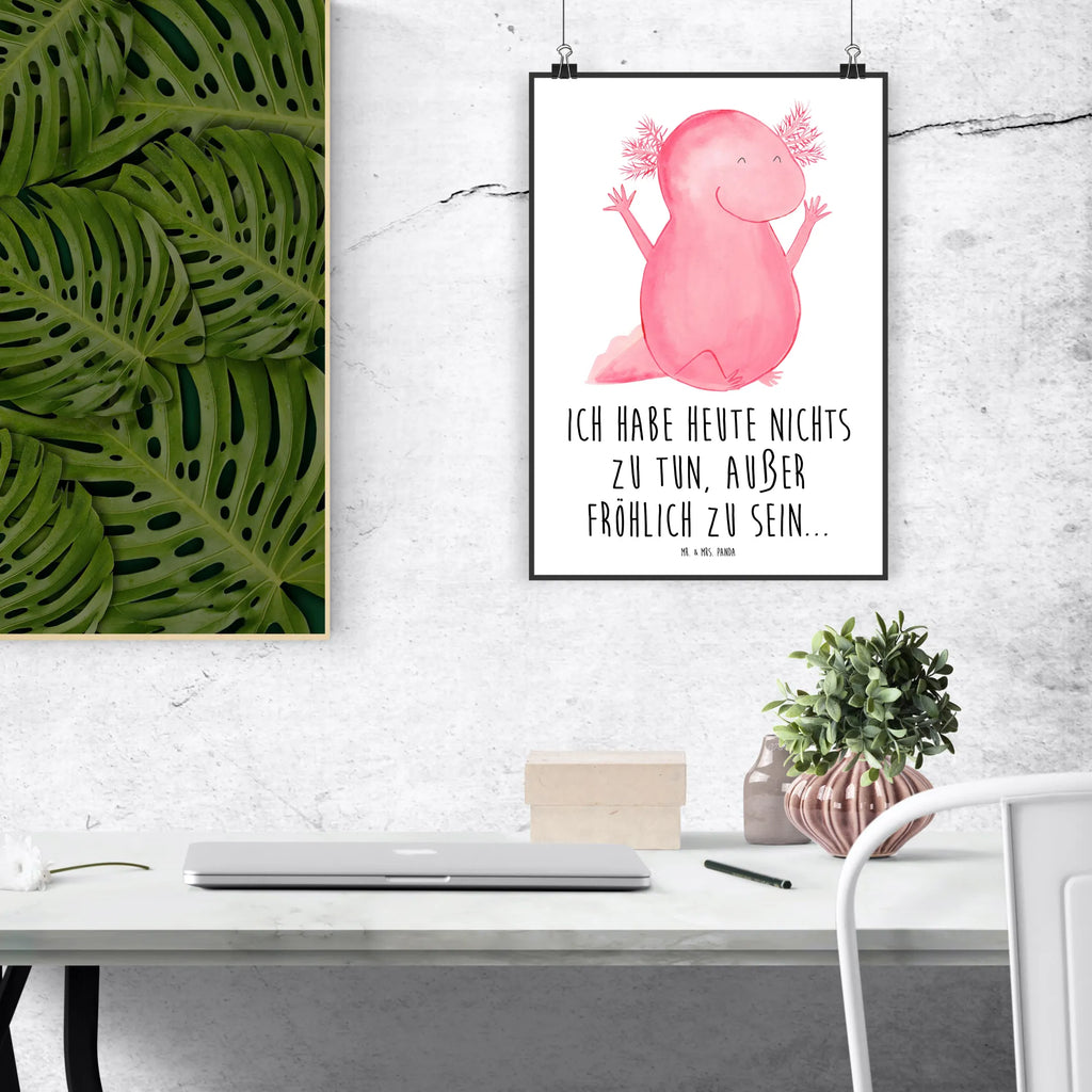 Poster Axolotl Hurra Poster, Wandposter, Bild, Wanddeko, Küchenposter, Kinderposter, Wanddeko Bild, Raumdekoration, Wanddekoration, Handgemaltes Poster, Mr. & Mrs. Panda Poster, Designposter, Kunstdruck, Posterdruck, Axolotl, Molch, Axolot, Schwanzlurch, Lurch, Lurche, fröhlich, Spaß, Freude, Motivation, Zufriedenheit