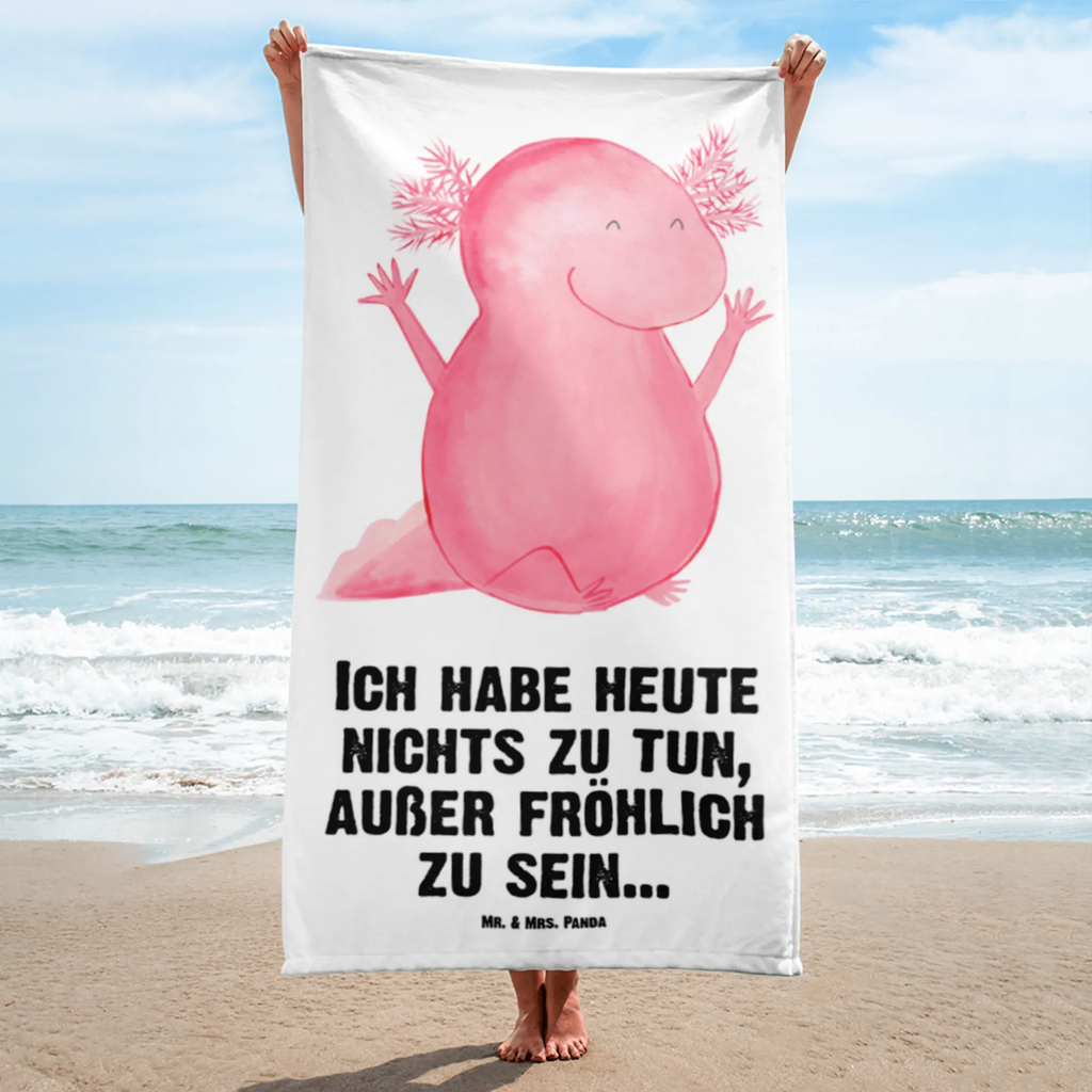 XL Badehandtuch Axolotl Hurra Handtuch, Badetuch, Duschtuch, Strandtuch, Saunatuch, Axolotl, Molch, Axolot, Schwanzlurch, Lurch, Lurche, fröhlich, Spaß, Freude, Motivation, Zufriedenheit