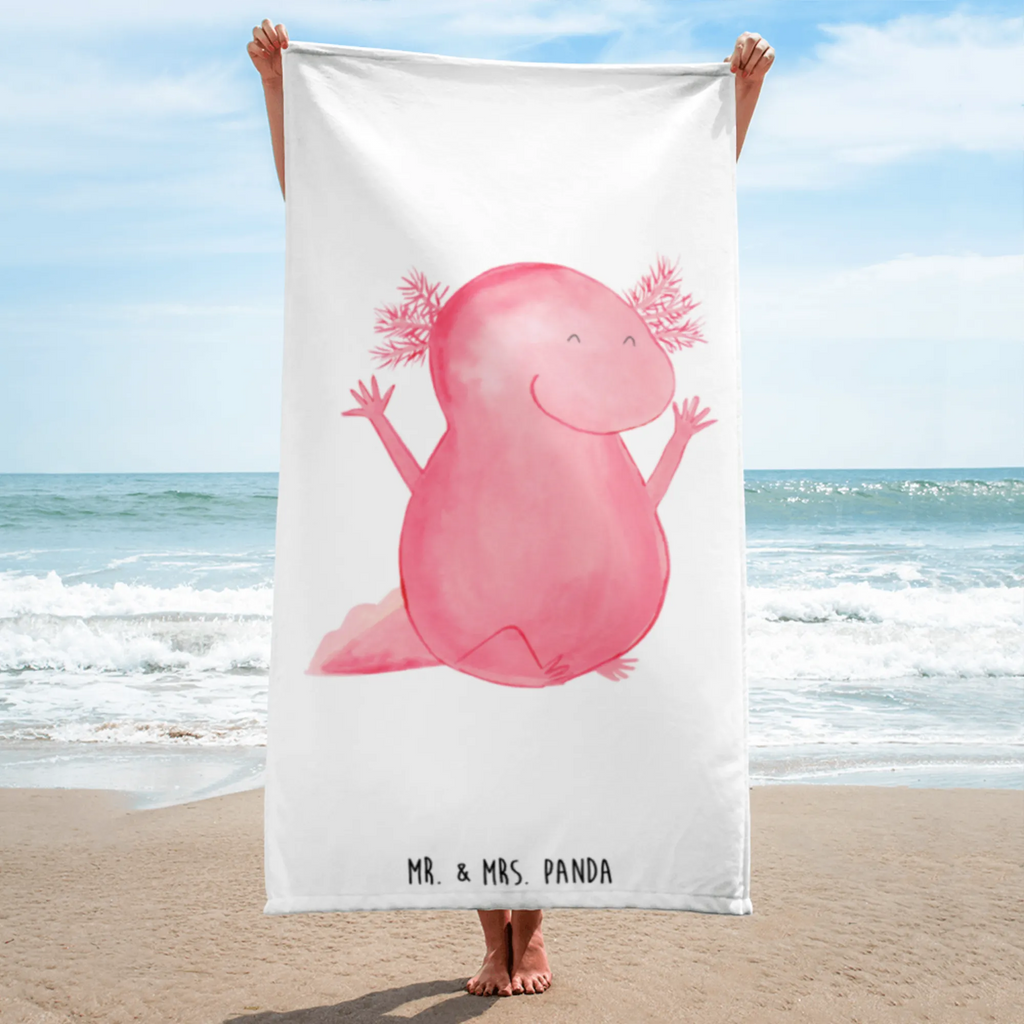 XL Badehandtuch Axolotl Hurra Handtuch, Badetuch, Duschtuch, Strandtuch, Saunatuch, Axolotl, Molch, Axolot, Schwanzlurch, Lurch, Lurche, fröhlich, Spaß, Freude, Motivation, Zufriedenheit