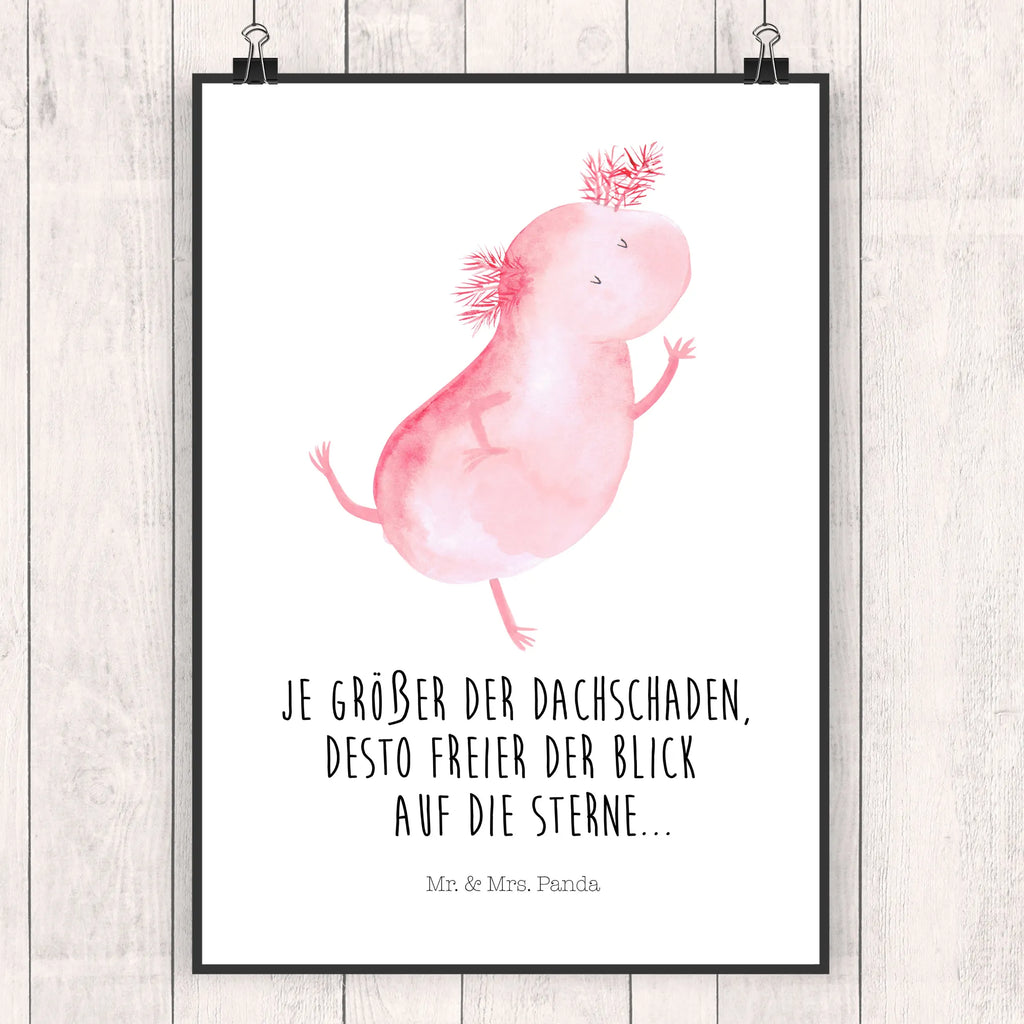 Poster Axolotl Tanzen Poster, Wandposter, Bild, Wanddeko, Küchenposter, Kinderposter, Wanddeko Bild, Raumdekoration, Wanddekoration, Handgemaltes Poster, Mr. & Mrs. Panda Poster, Designposter, Kunstdruck, Posterdruck, Axolotl, Molch, Axolot, Schwanzlurch, Lurch, Lurche, Dachschaden, Sterne, verrückt, Freundin, beste Freundin