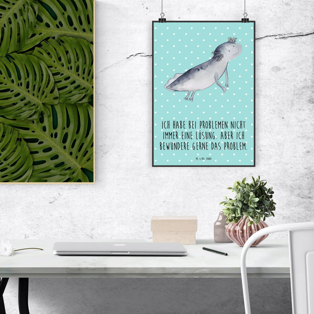 Poster Axolotl Schwimmen Poster, Wandposter, Bild, Wanddeko, Küchenposter, Kinderposter, Wanddeko Bild, Raumdekoration, Wanddekoration, Handgemaltes Poster, Mr. & Mrs. Panda Poster, Designposter, Kunstdruck, Posterdruck, Axolotl, Molch, Axolot, Schwanzlurch, Lurch, Lurche, Problem, Probleme, Lösungen, Motivation