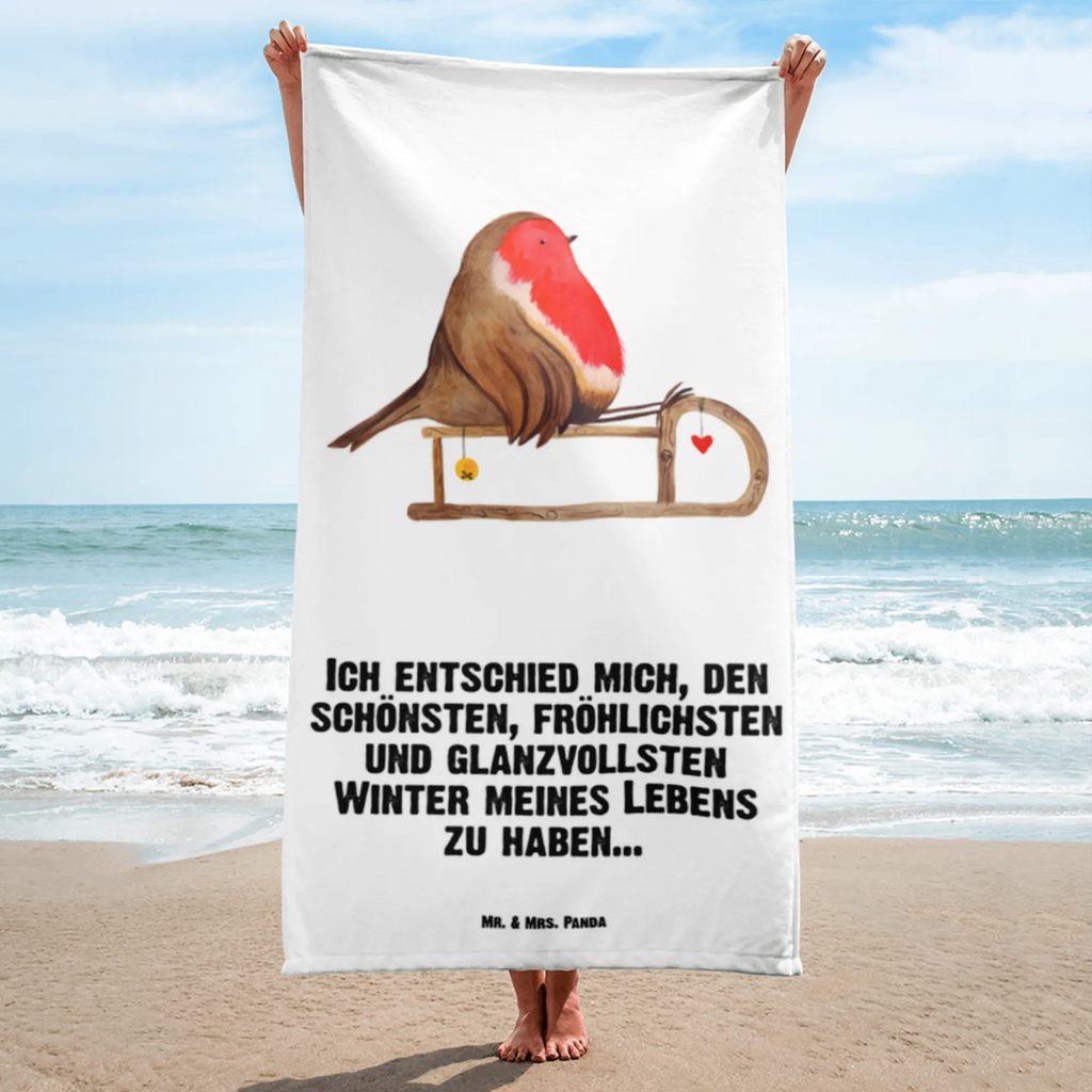 XL Badehandtuch Rotkehlchen Schlitten Handtuch, Badetuch, Duschtuch, Strandtuch, Saunatuch, Winter, Weihnachten, Weihnachtsdeko, Nikolaus, Advent, Heiligabend, Wintermotiv, Schlitten, Vogel