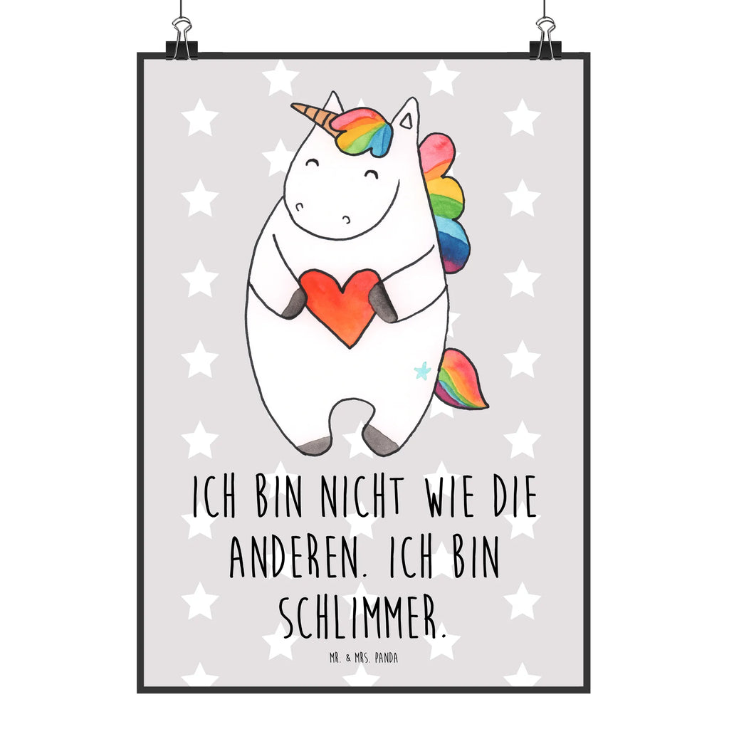 Poster Einhorn Herz Poster, Wandposter, Bild, Wanddeko, Küchenposter, Kinderposter, Wanddeko Bild, Raumdekoration, Wanddekoration, Handgemaltes Poster, Mr. & Mrs. Panda Poster, Designposter, Kunstdruck, Posterdruck, Einhorn, Einhörner, Einhorn Deko, Unicorn, Herz, schlimm, böse, witzig, lustig, Freundin, anders, bunt