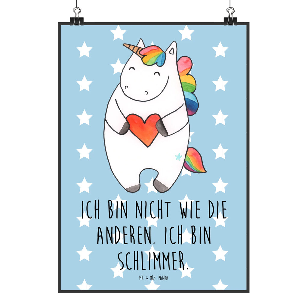 Poster Einhorn Herz Poster, Wandposter, Bild, Wanddeko, Küchenposter, Kinderposter, Wanddeko Bild, Raumdekoration, Wanddekoration, Handgemaltes Poster, Mr. & Mrs. Panda Poster, Designposter, Kunstdruck, Posterdruck, Einhorn, Einhörner, Einhorn Deko, Unicorn, Herz, schlimm, böse, witzig, lustig, Freundin, anders, bunt