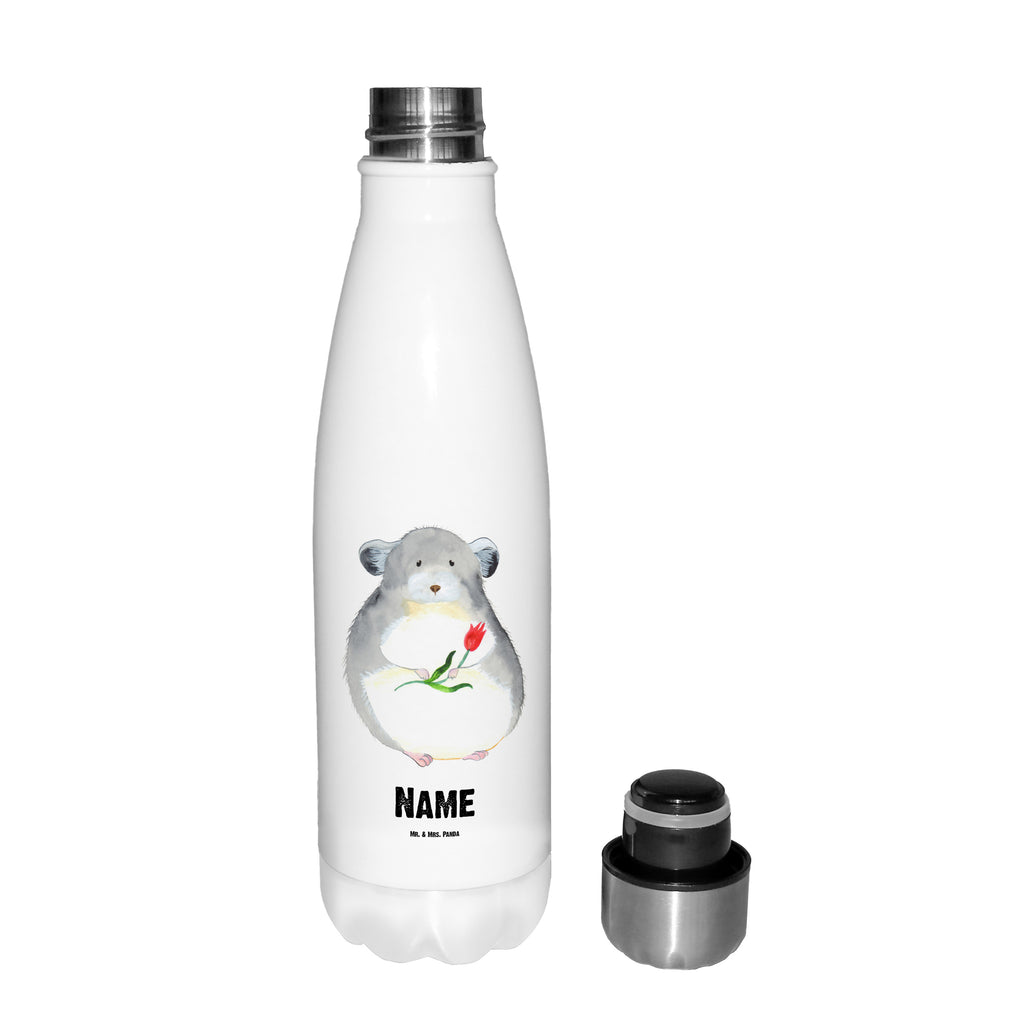 Personalisierte Thermosflasche Chinchilla mit Blume Personalisierte Isolierflasche, Personalisierte Thermoflasche, Personalisierte Trinkflasche, Trinkflasche Mit Namen, Wunschname, Bedrucken, Namensflasche, Tiermotive, Gute Laune, lustige Sprüche, Tiere, Chinchilla, Chinchillas, Liebeskummer, Kummer, Depressionen, traurig sein, Chaos, Glücklichsein, Büro, Büroalltag