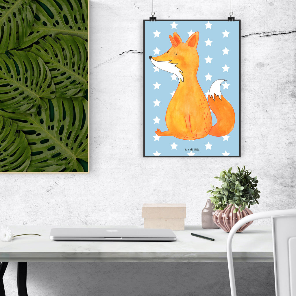 Poster Einhorn Fuchs Poster, Wandposter, Bild, Wanddeko, Küchenposter, Kinderposter, Wanddeko Bild, Raumdekoration, Wanddekoration, Handgemaltes Poster, Mr. & Mrs. Panda Poster, Designposter, Kunstdruck, Posterdruck, Einhorn, Einhörner, Einhorn Deko, Pegasus, Unicorn, Fuchs, Unicorns, Fuchshörnchen, Fuchshorn, Foxycorn, Füchse