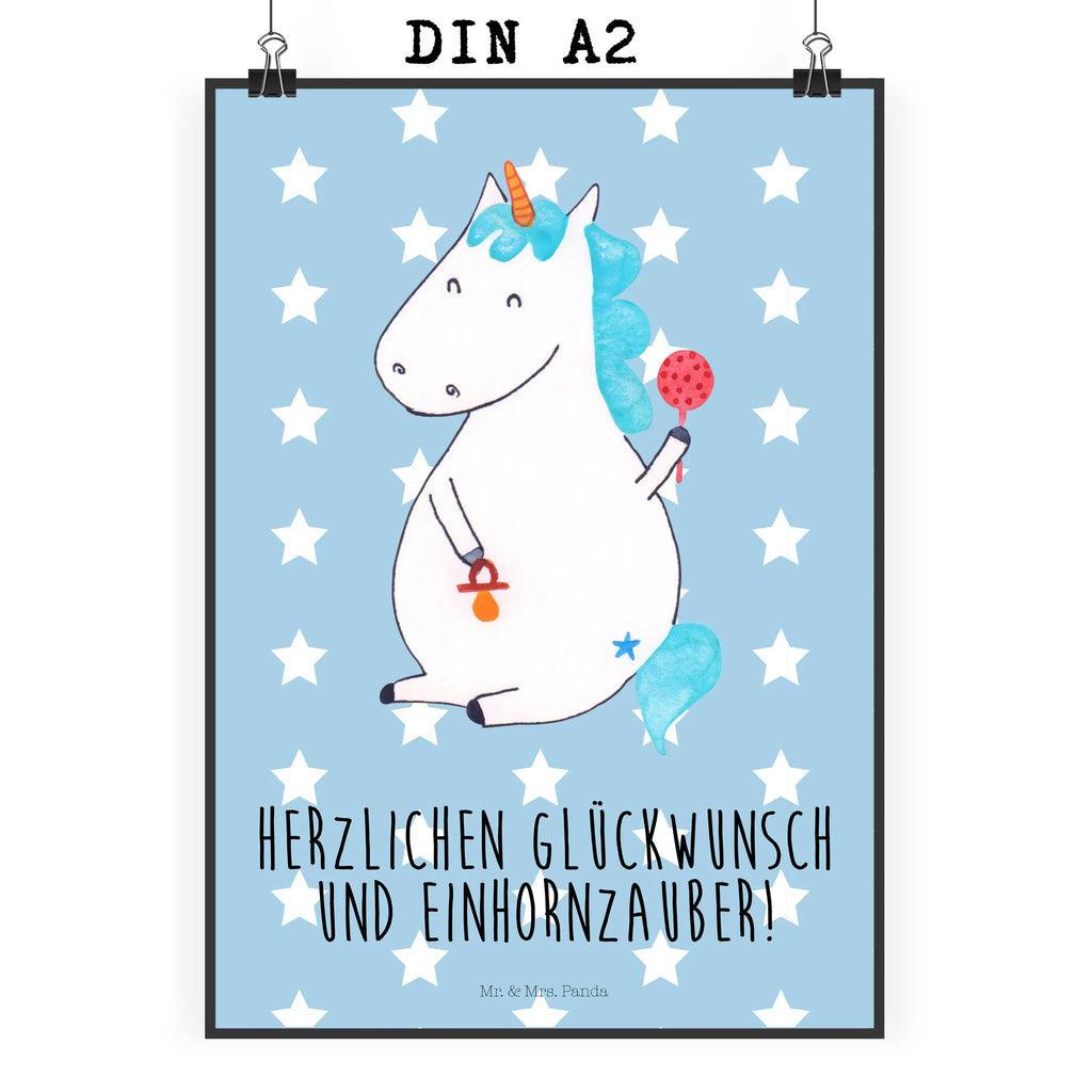 Poster Einhorn Baby Poster, Wandposter, Bild, Wanddeko, Küchenposter, Kinderposter, Wanddeko Bild, Raumdekoration, Wanddekoration, Handgemaltes Poster, Mr. & Mrs. Panda Poster, Designposter, Kunstdruck, Posterdruck, Einhorn, Einhörner, Einhorn Deko, Pegasus, Unicorn, Mutter, Geburt, Geburtstag, erstes Kind, Baby, Babyglück, Nachwuchs, Eltern, Party, Kind, Schnuller