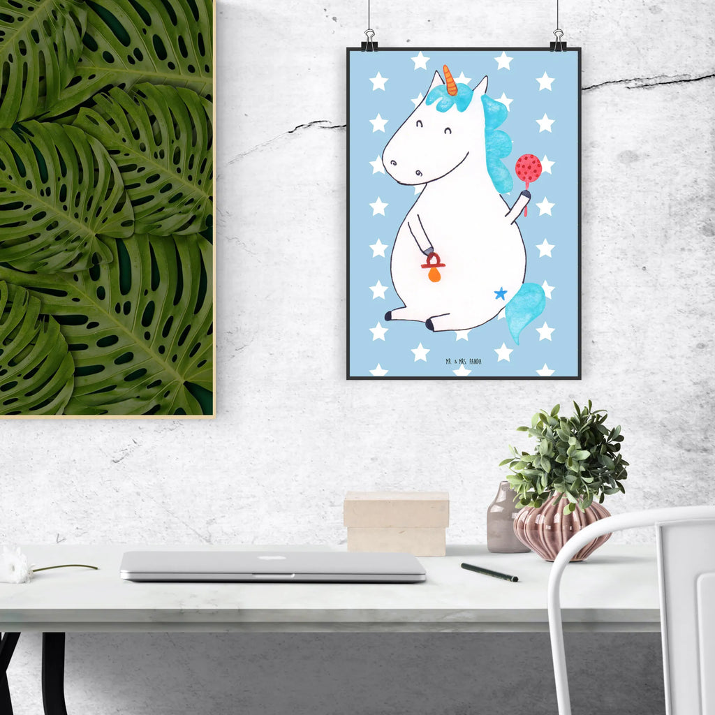 Poster Einhorn Baby Poster, Wandposter, Bild, Wanddeko, Küchenposter, Kinderposter, Wanddeko Bild, Raumdekoration, Wanddekoration, Handgemaltes Poster, Mr. & Mrs. Panda Poster, Designposter, Kunstdruck, Posterdruck, Einhorn, Einhörner, Einhorn Deko, Pegasus, Unicorn, Mutter, Geburt, Geburtstag, erstes Kind, Baby, Babyglück, Nachwuchs, Eltern, Party, Kind, Schnuller