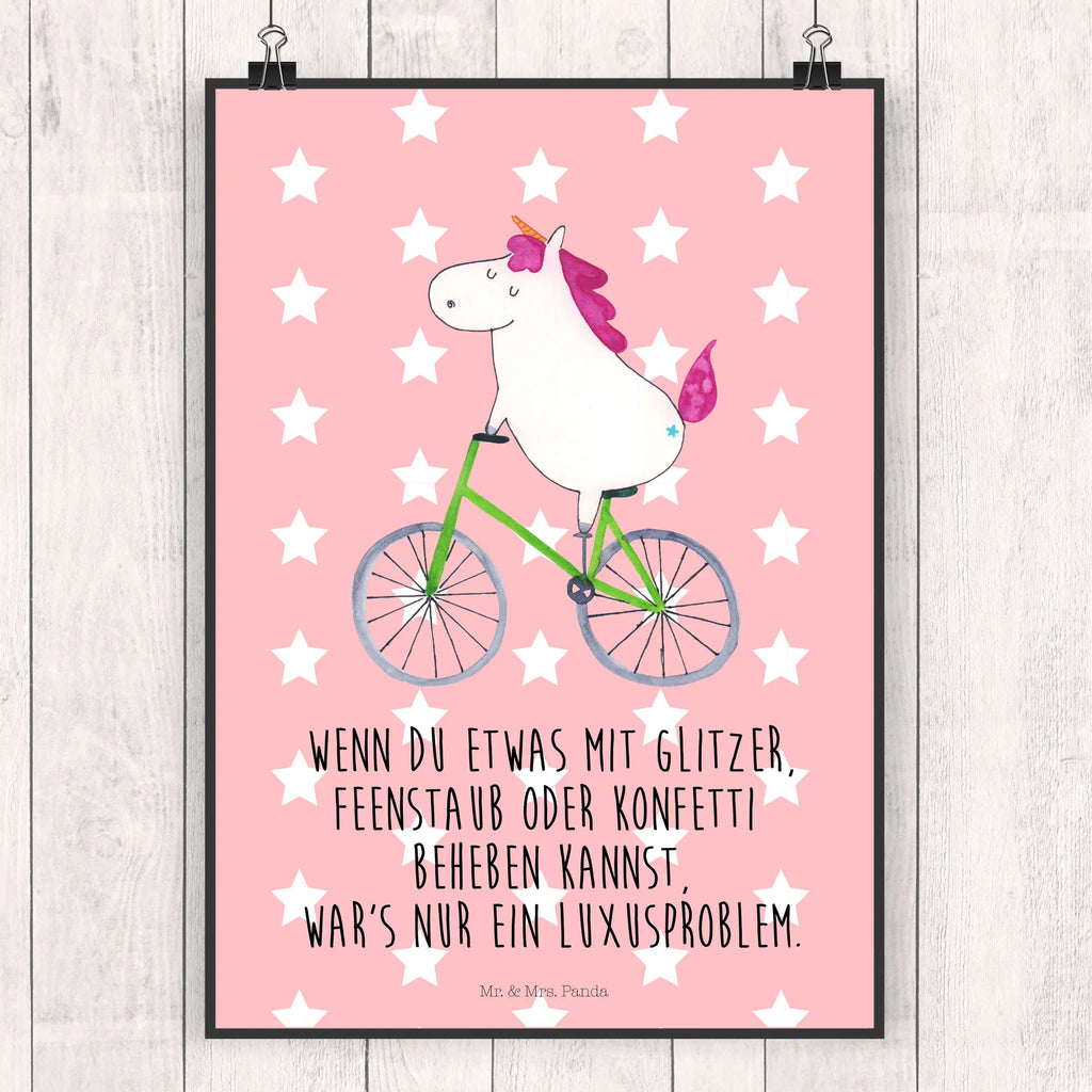 Poster Einhorn Radfahrer Poster, Wandposter, Bild, Wanddeko, Küchenposter, Kinderposter, Wanddeko Bild, Raumdekoration, Wanddekoration, Handgemaltes Poster, Mr. & Mrs. Panda Poster, Designposter, Kunstdruck, Posterdruck, Einhorn, Einhörner, Einhorn Deko, Pegasus, Unicorn, Radfahren, Radfahrer, Rad, Bike, Feenstaub, Konfetti, Luxusproblem, Kummer, Liebeskummer