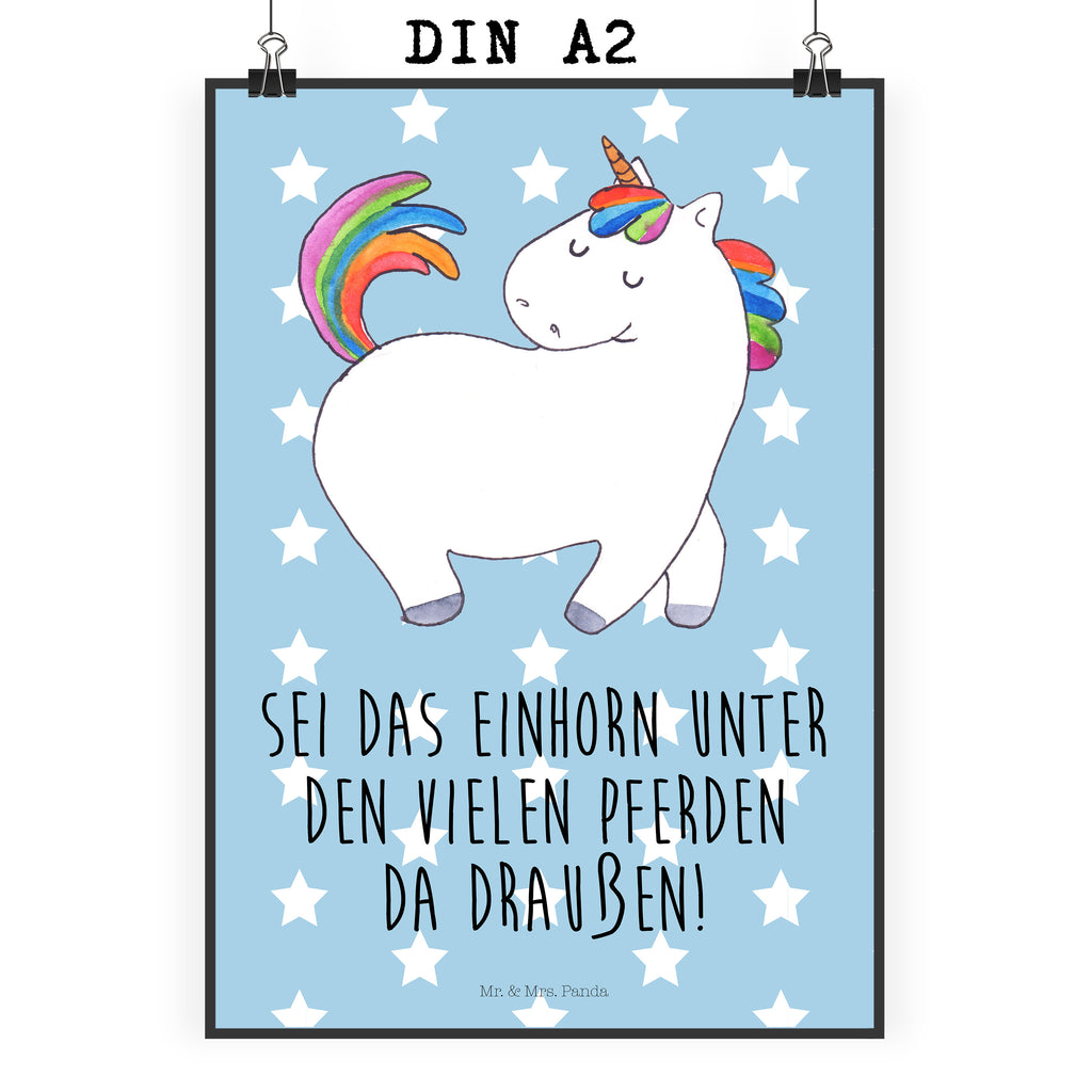 Poster Einhorn Stolzieren Poster, Wandposter, Bild, Wanddeko, Küchenposter, Kinderposter, Wanddeko Bild, Raumdekoration, Wanddekoration, Handgemaltes Poster, Mr. & Mrs. Panda Poster, Designposter, Kunstdruck, Posterdruck, Einhorn, Einhörner, Einhorn Deko, Pegasus, Unicorn, stolz, anders, bunt, Pferd, Reiter, Reiten, Freundin, Geschenk