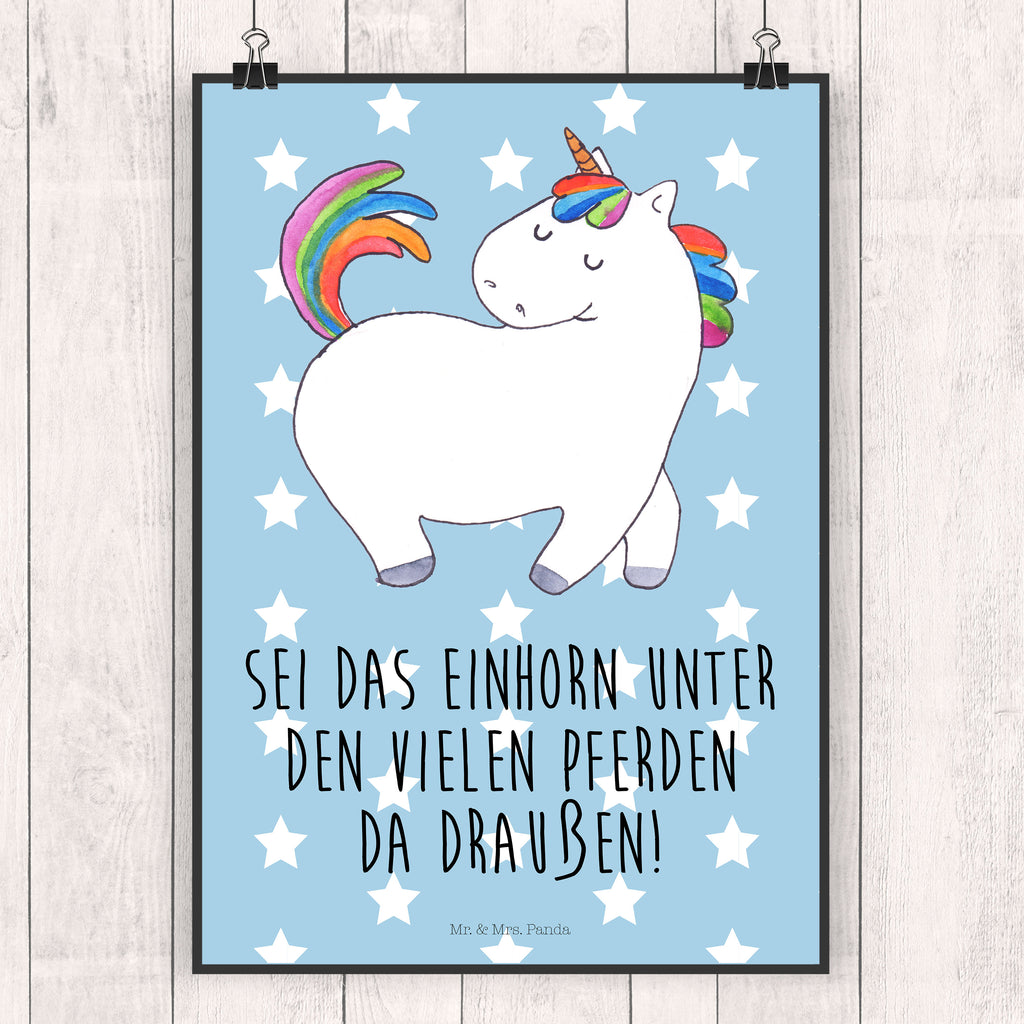 Poster Einhorn Stolzieren Poster, Wandposter, Bild, Wanddeko, Küchenposter, Kinderposter, Wanddeko Bild, Raumdekoration, Wanddekoration, Handgemaltes Poster, Mr. & Mrs. Panda Poster, Designposter, Kunstdruck, Posterdruck, Einhorn, Einhörner, Einhorn Deko, Pegasus, Unicorn, stolz, anders, bunt, Pferd, Reiter, Reiten, Freundin, Geschenk