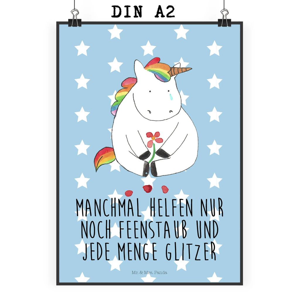 Poster Einhorn Traurig Poster, Wandposter, Bild, Wanddeko, Küchenposter, Kinderposter, Wanddeko Bild, Raumdekoration, Wanddekoration, Handgemaltes Poster, Mr. & Mrs. Panda Poster, Designposter, Kunstdruck, Posterdruck, Einhorn, Einhörner, Einhorn Deko, Pegasus, Unicorn, Glitzer, Trösten. Freundschaft, Freunde, Liebe, Trauer, Grußkarte, Blume