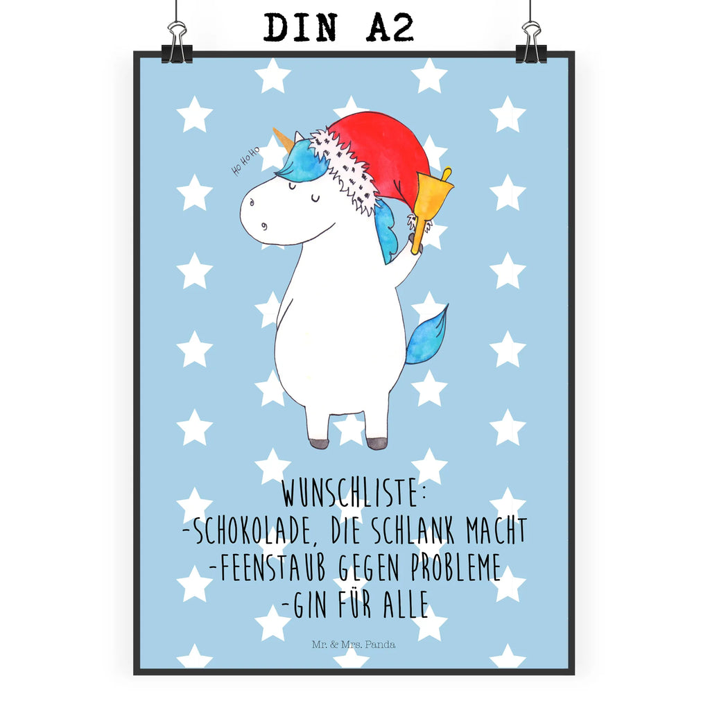 Poster Einhorn Weihnachtsmann Poster, Wandposter, Bild, Wanddeko, Küchenposter, Kinderposter, Wanddeko Bild, Raumdekoration, Wanddekoration, Handgemaltes Poster, Mr. & Mrs. Panda Poster, Designposter, Kunstdruck, Posterdruck, Einhorn, Einhörner, Einhorn Deko, Unicorn, Gin, Schokolade, Schoki, Weihnachten, Weihnachtsmann, Nikolaus, Wunschzettel, Wunschliste, Feenstaub