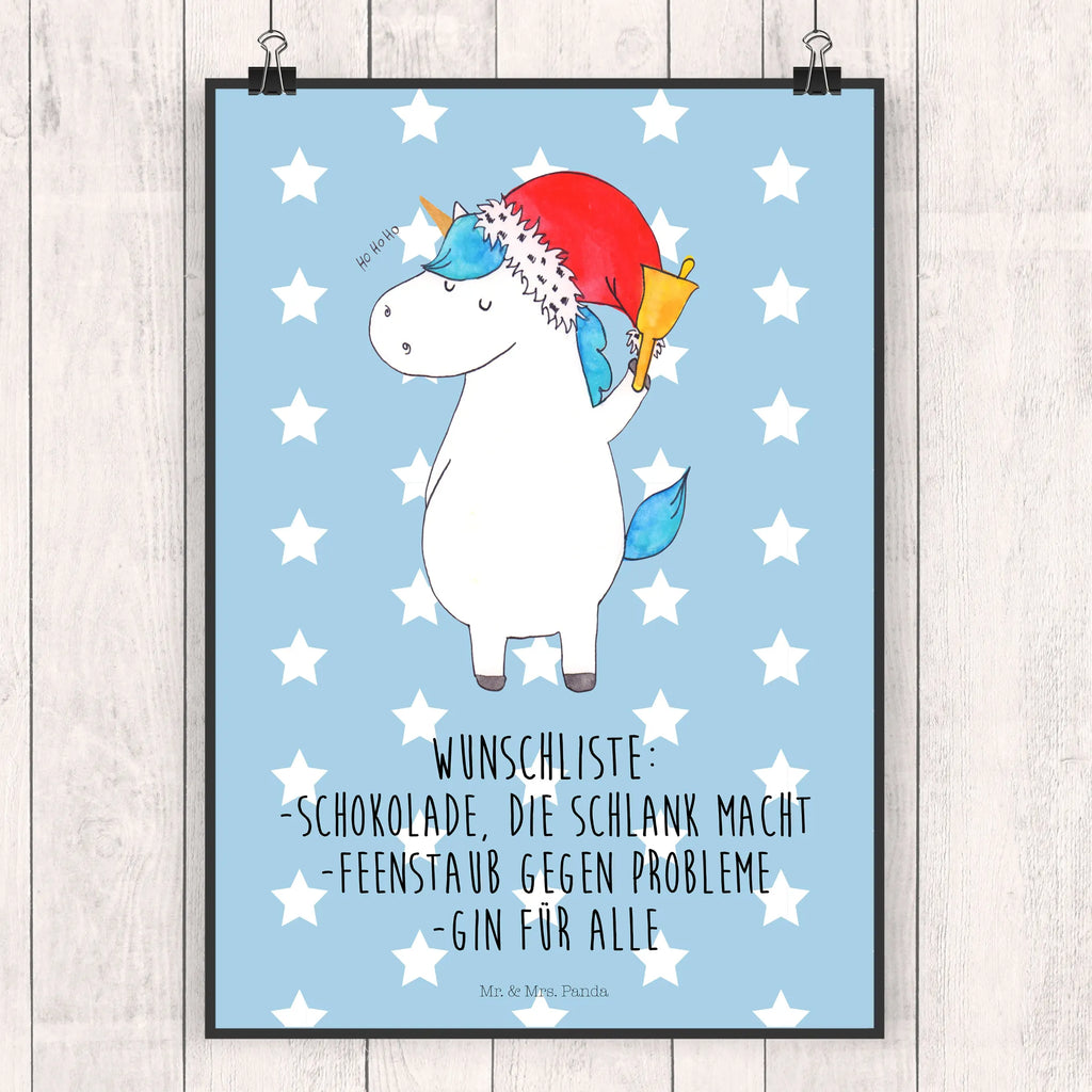 Poster Einhorn Weihnachtsmann Poster, Wandposter, Bild, Wanddeko, Küchenposter, Kinderposter, Wanddeko Bild, Raumdekoration, Wanddekoration, Handgemaltes Poster, Mr. & Mrs. Panda Poster, Designposter, Kunstdruck, Posterdruck, Einhorn, Einhörner, Einhorn Deko, Unicorn, Gin, Schokolade, Schoki, Weihnachten, Weihnachtsmann, Nikolaus, Wunschzettel, Wunschliste, Feenstaub